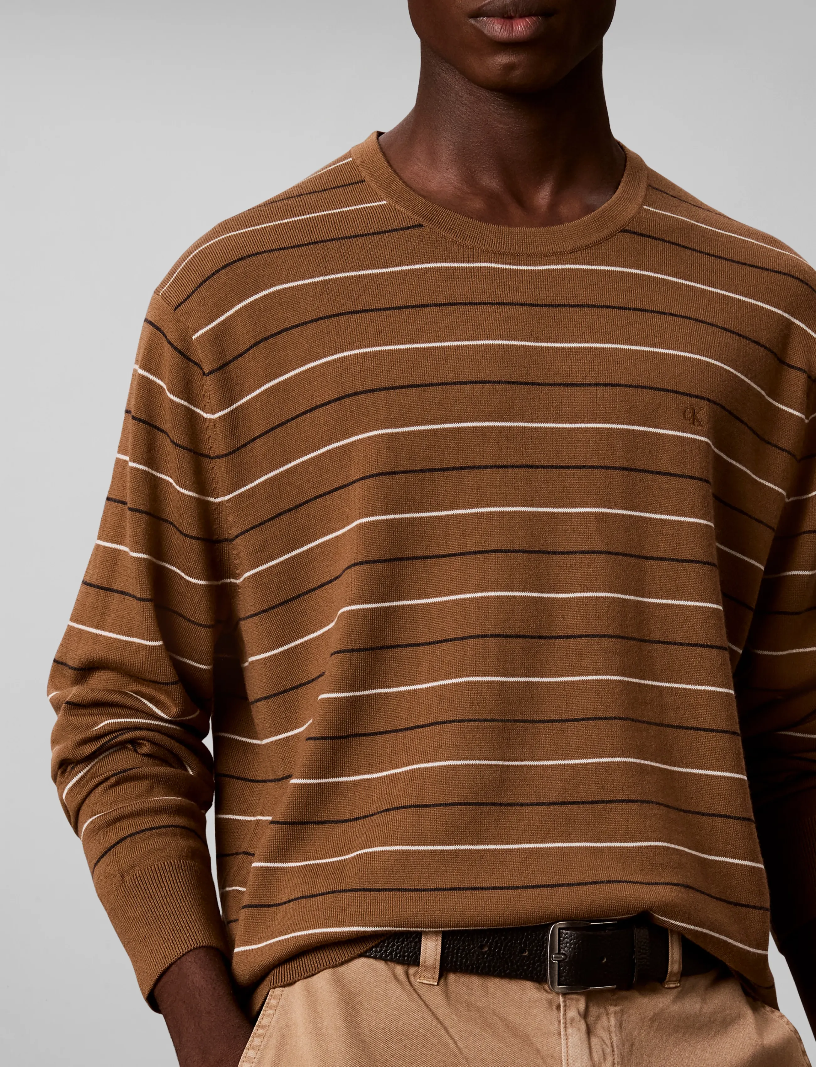 Calvin Klein - LS 100% MERINO STRIPE CREW 14GG - round necks - thrush - 5
