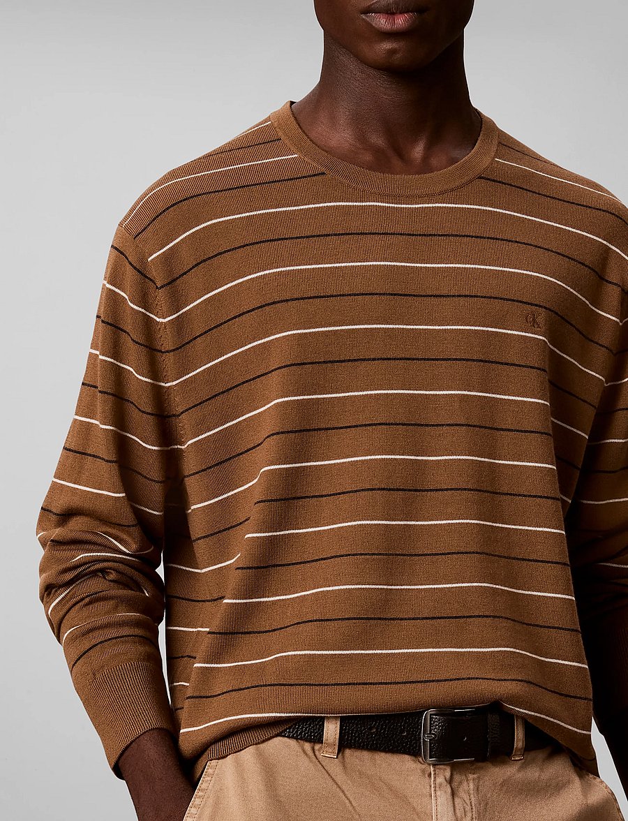 Calvin Klein - LS 100% MERINO STRIPE CREW 14GG - round necks - thrush - 5