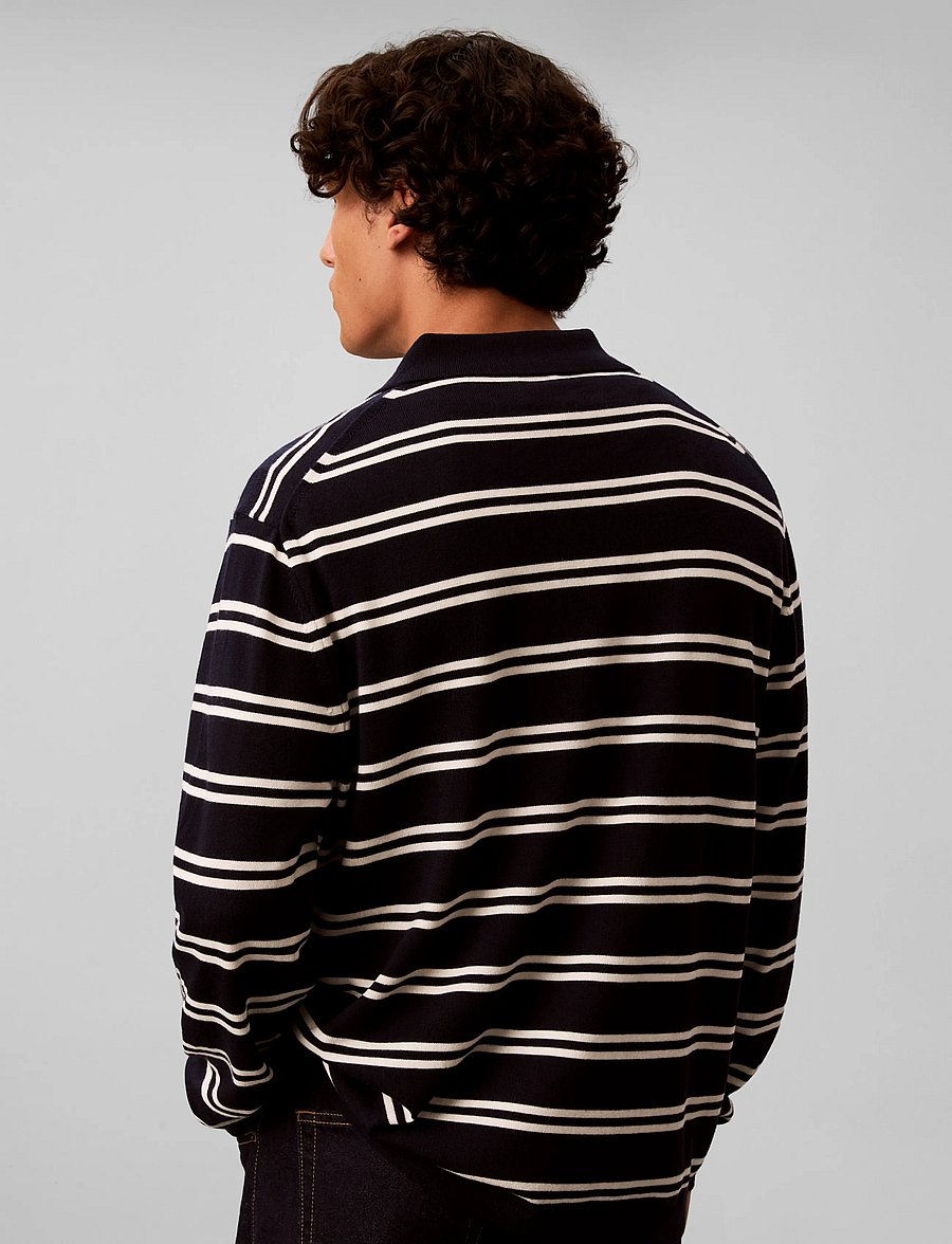 Calvin Klein - LS 100% MERINO STRIPE POLO 14GG - langärmelige strick-polohemden - dark sapphire - 2