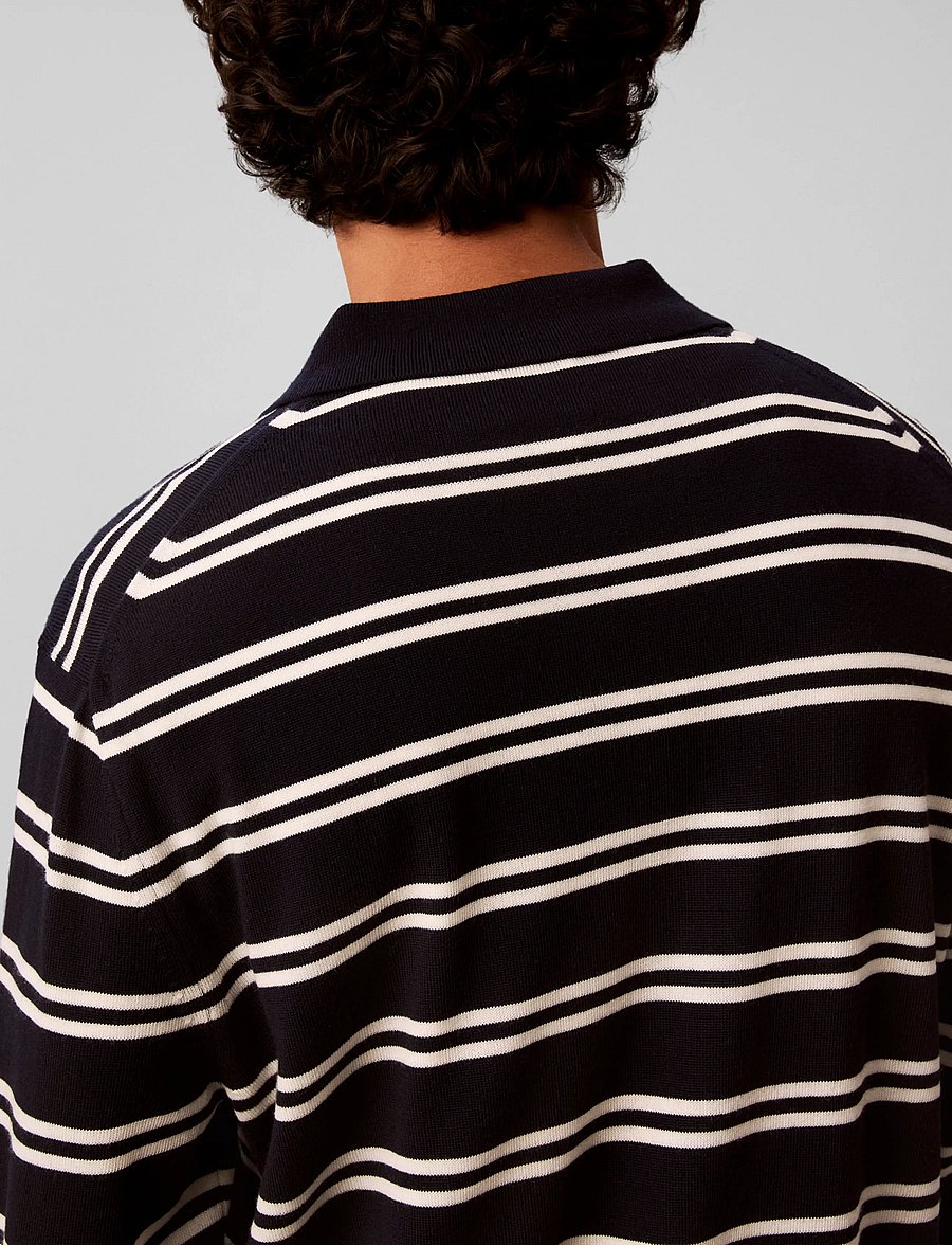 Calvin Klein - LS 100% MERINO STRIPE POLO 14GG - langärmelige strick-polohemden - dark sapphire - 5