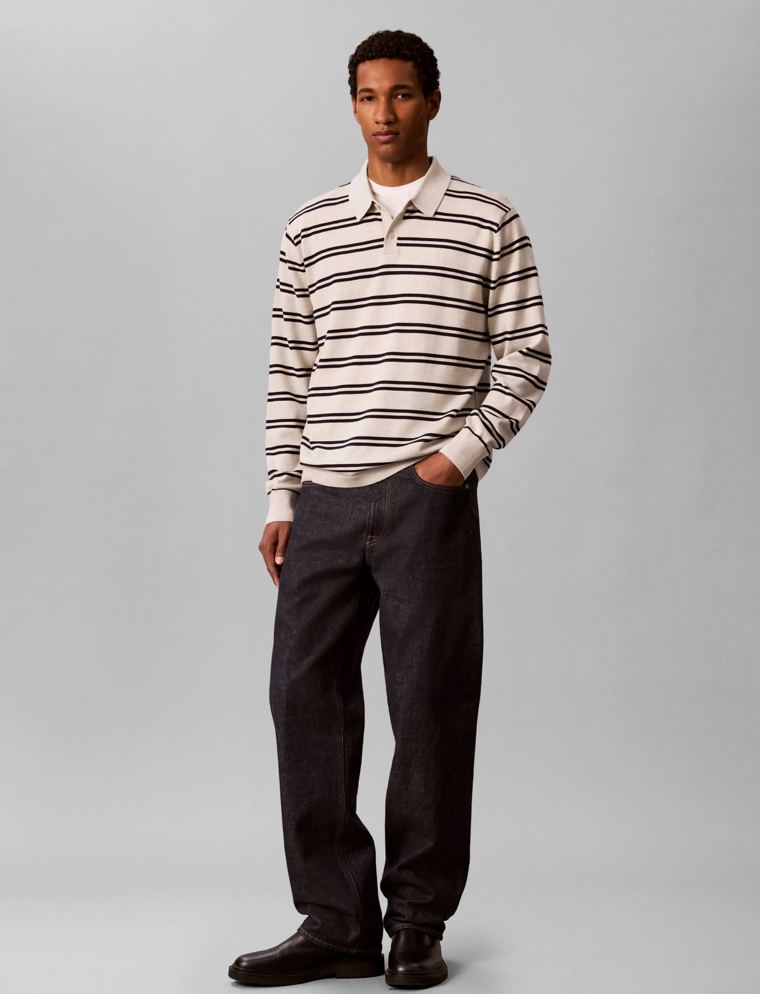 Ls 100% Merino Stripe Polo 14Gg