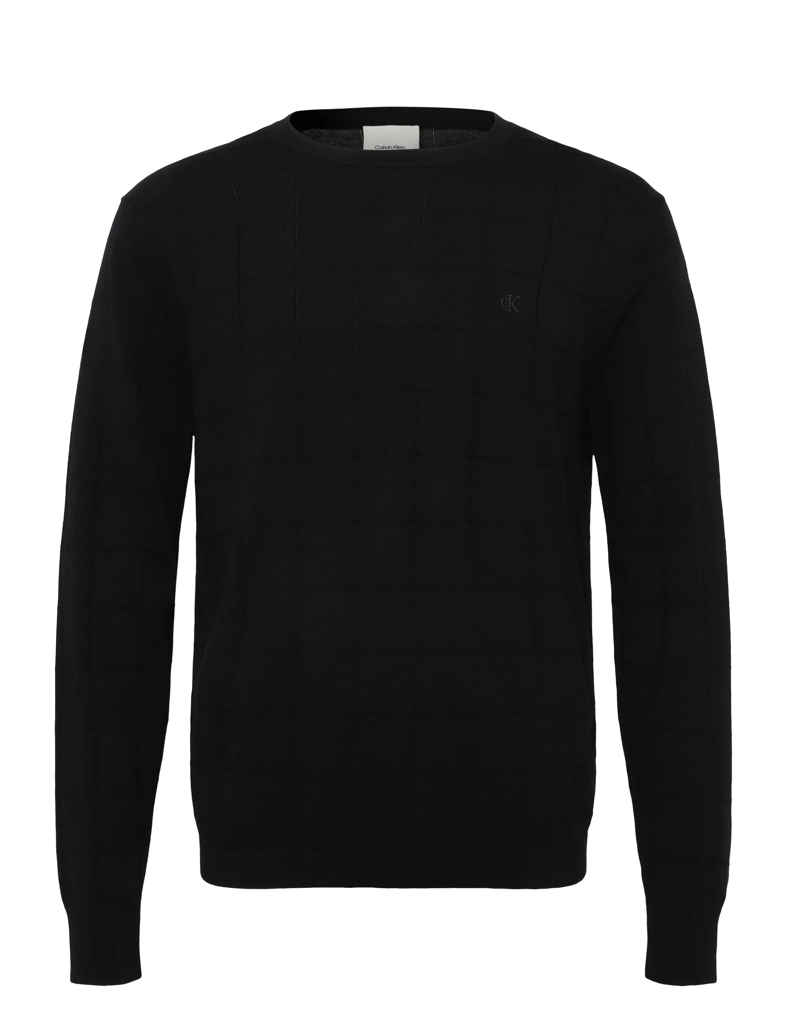 Calvin Klein LS 100% MERINO TEXTURED GRID CRE - Knitwear - BLACK / black