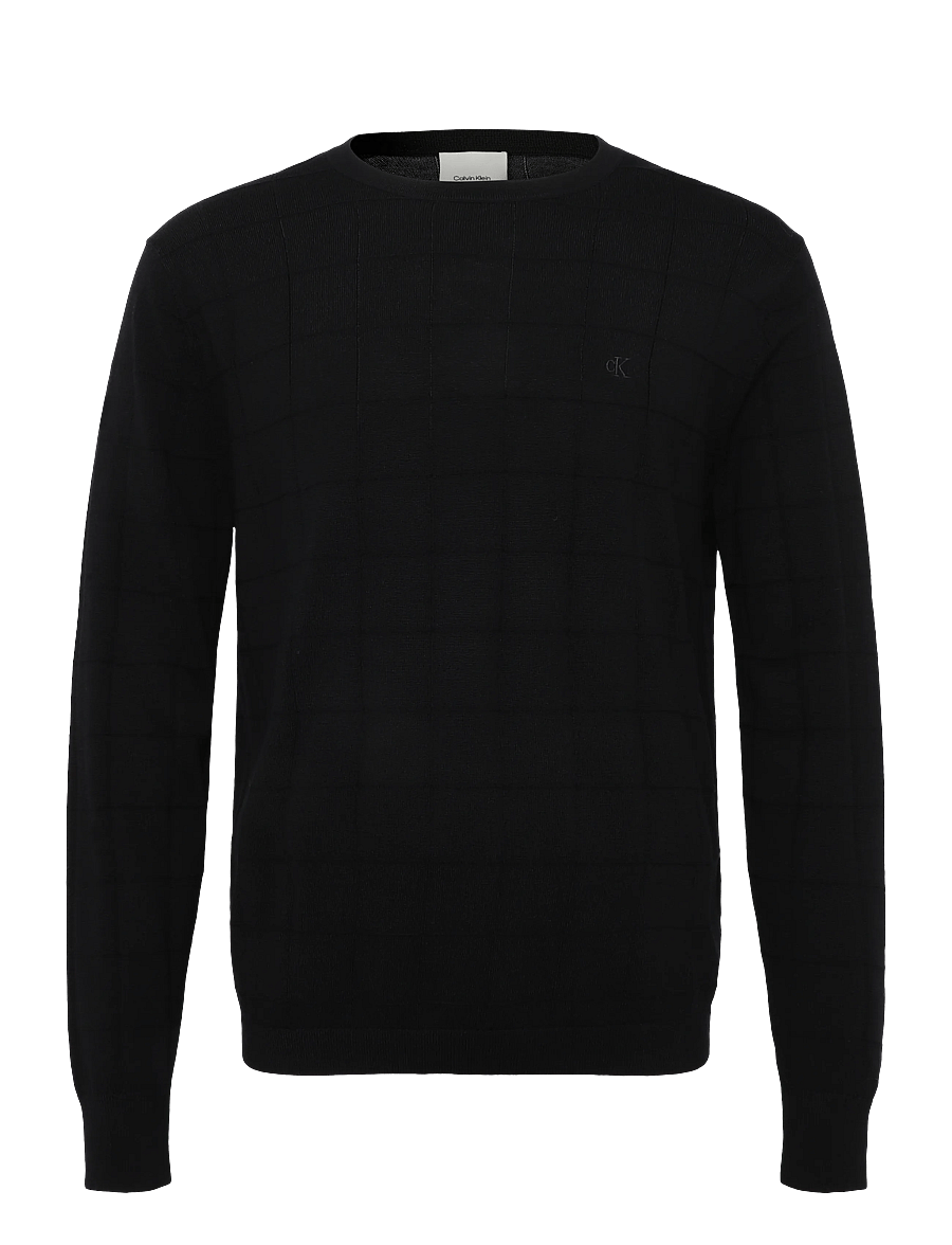 Calvin Klein - LS 100% MERINO TEXTURED GRID CRE - round necks - black - 1