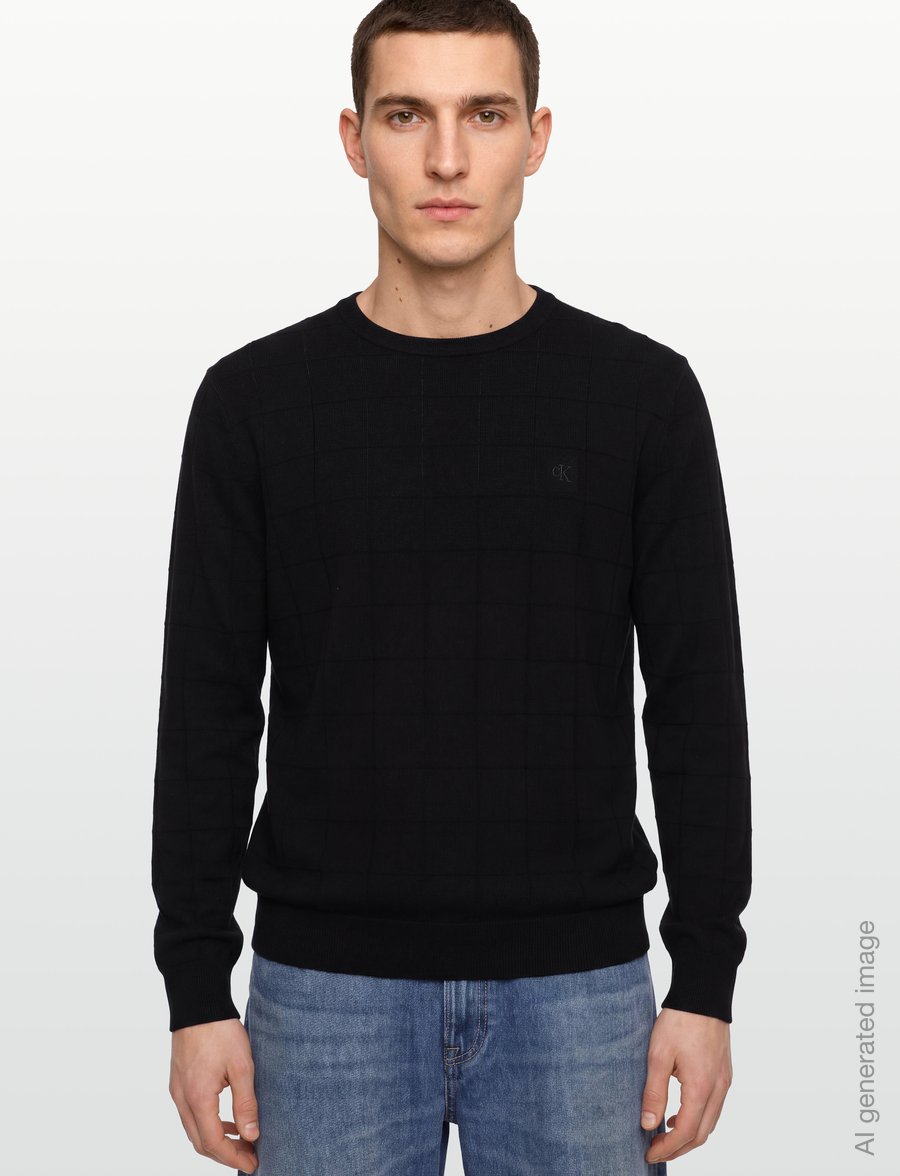 Calvin Klein - LS 100% MERINO TEXTURED GRID CRE - round necks - black - 3