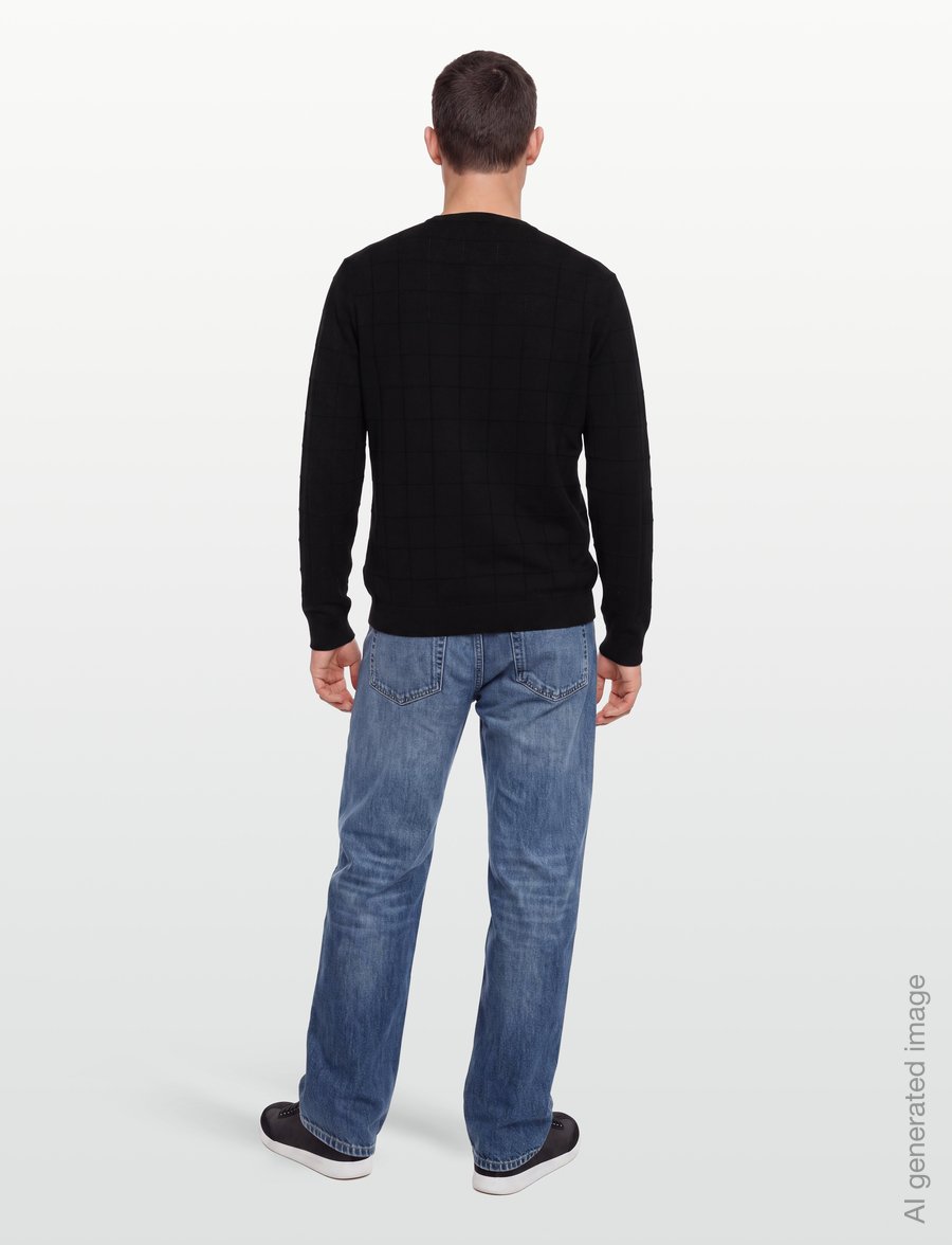 Calvin Klein - LS 100% MERINO TEXTURED GRID CRE - round necks - black - 4
