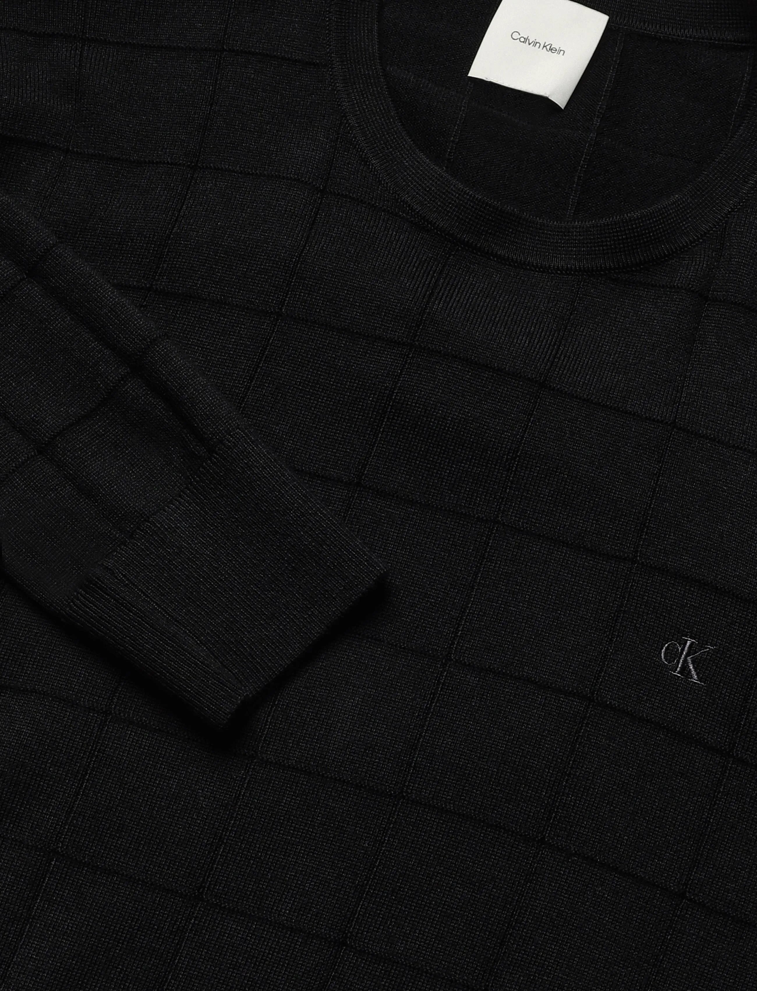 Calvin Klein - LS 100% MERINO TEXTURED GRID CRE - round necks - black - 5