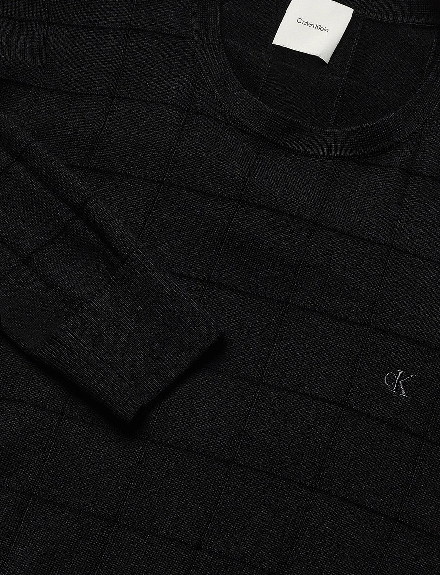 Calvin Klein - LS 100% MERINO TEXTURED GRID CRE - round necks - black - 5