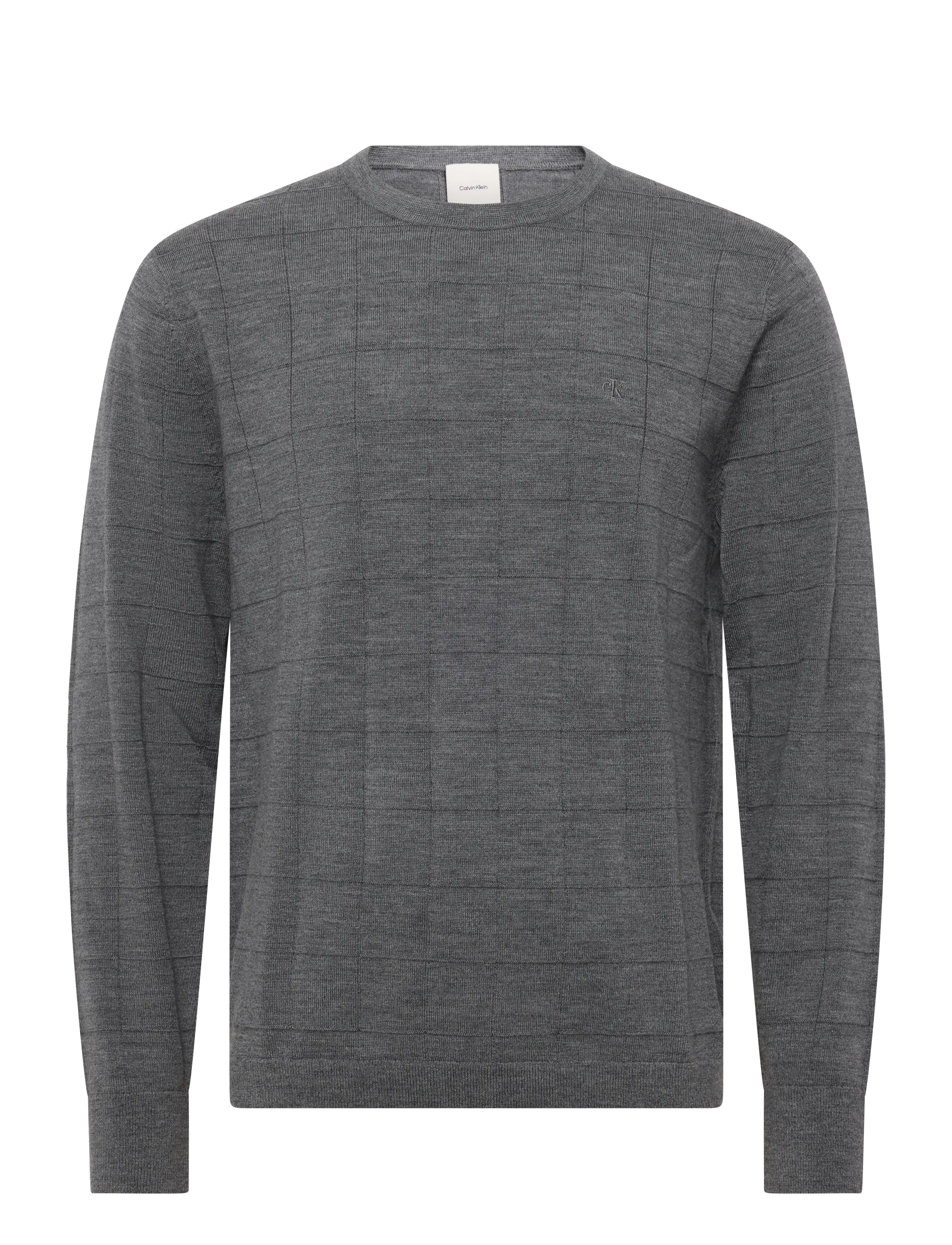 Calvin Klein LS 100% MERINO TEXTURED GRID CRE - Strickmode - MEDIUM GREY HTR / grey