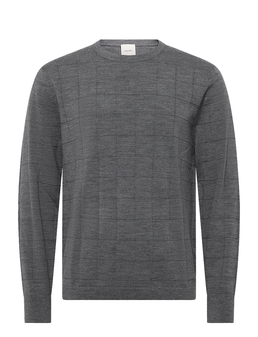 Calvin Klein - LS 100% MERINO TEXTURED GRID CRE - rundhalsad - medium grey htr - 1