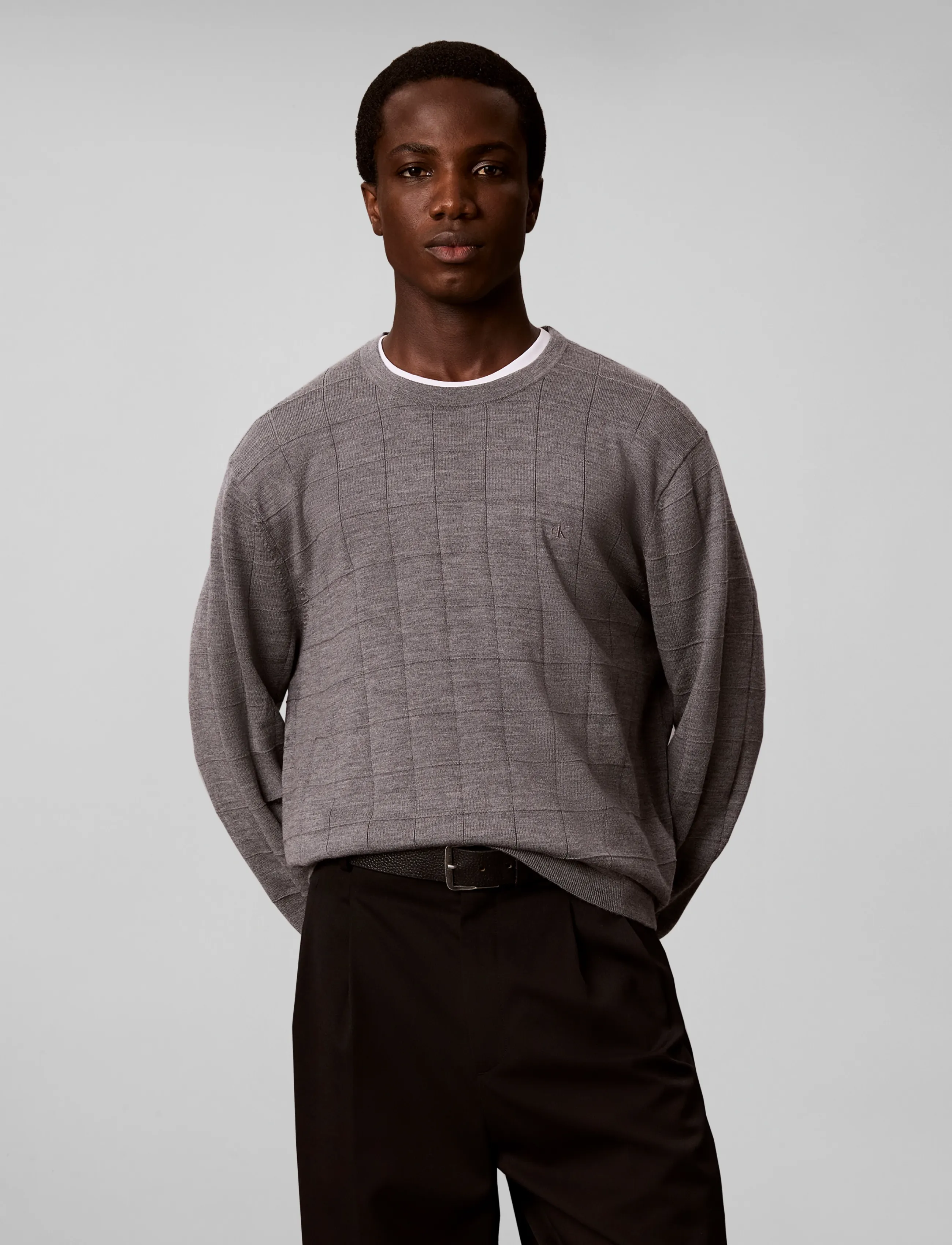 Calvin Klein LS 100% MERINO TEXTURED GRID CRE - Nach Anlass kaufen - MEDIUM GREY HTR / grey