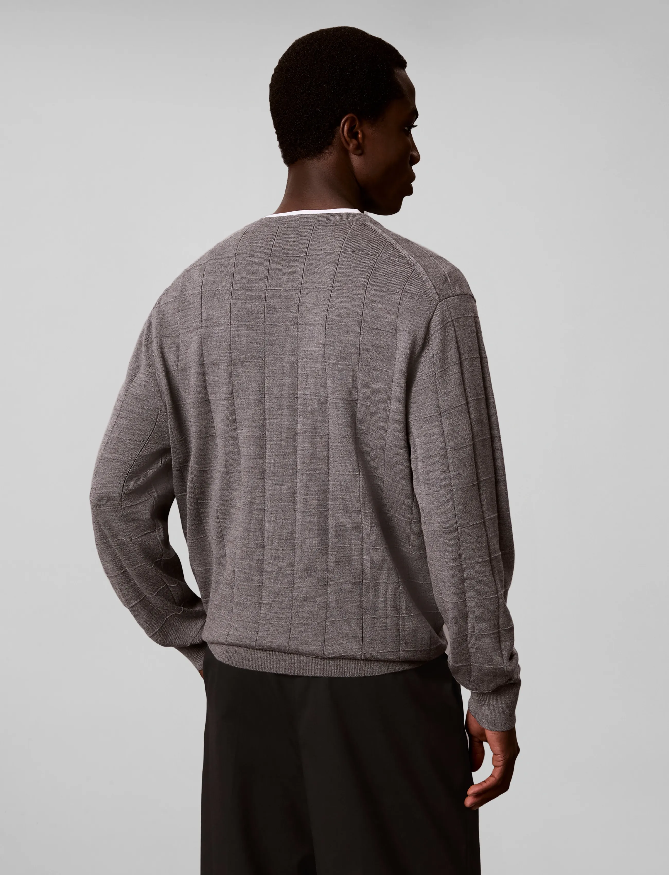 Calvin Klein - LS 100% MERINO TEXTURED GRID CRE - rundhalsad - medium grey htr - 3