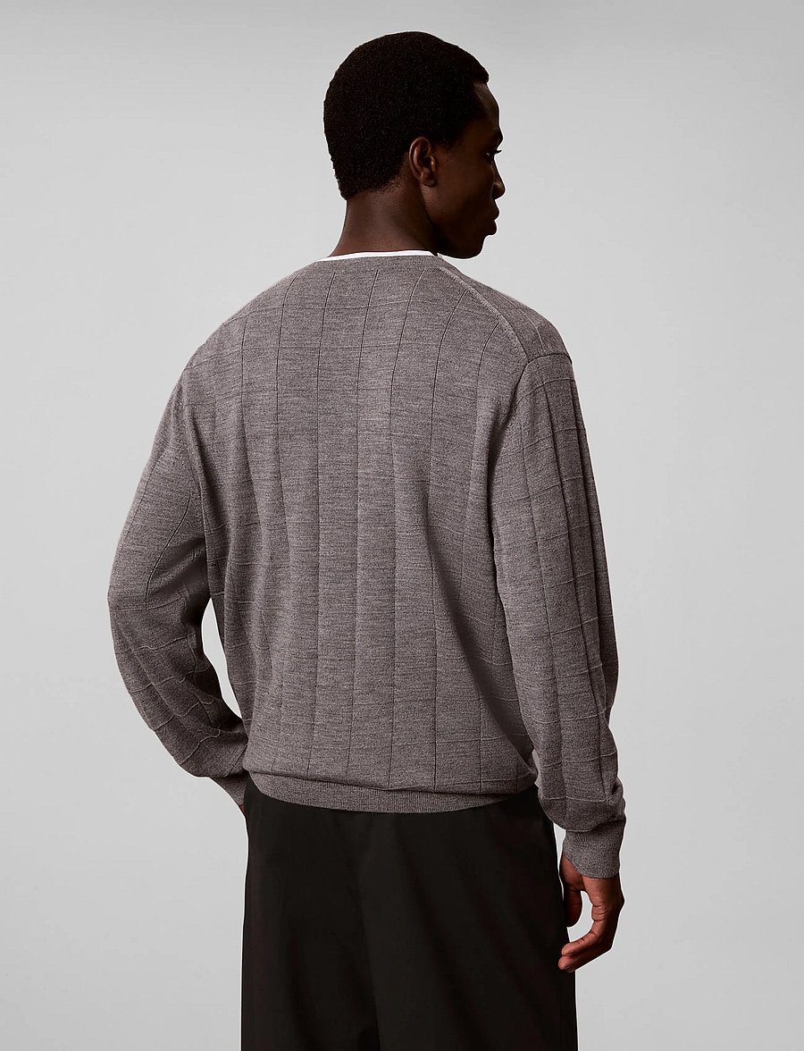Calvin Klein - LS 100% MERINO TEXTURED GRID CRE - rundhalsad - medium grey htr - 3