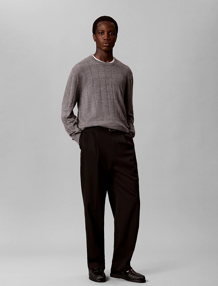 Calvin Klein - LS 100% MERINO TEXTURED GRID CRE - rundhalsad - medium grey htr - 4