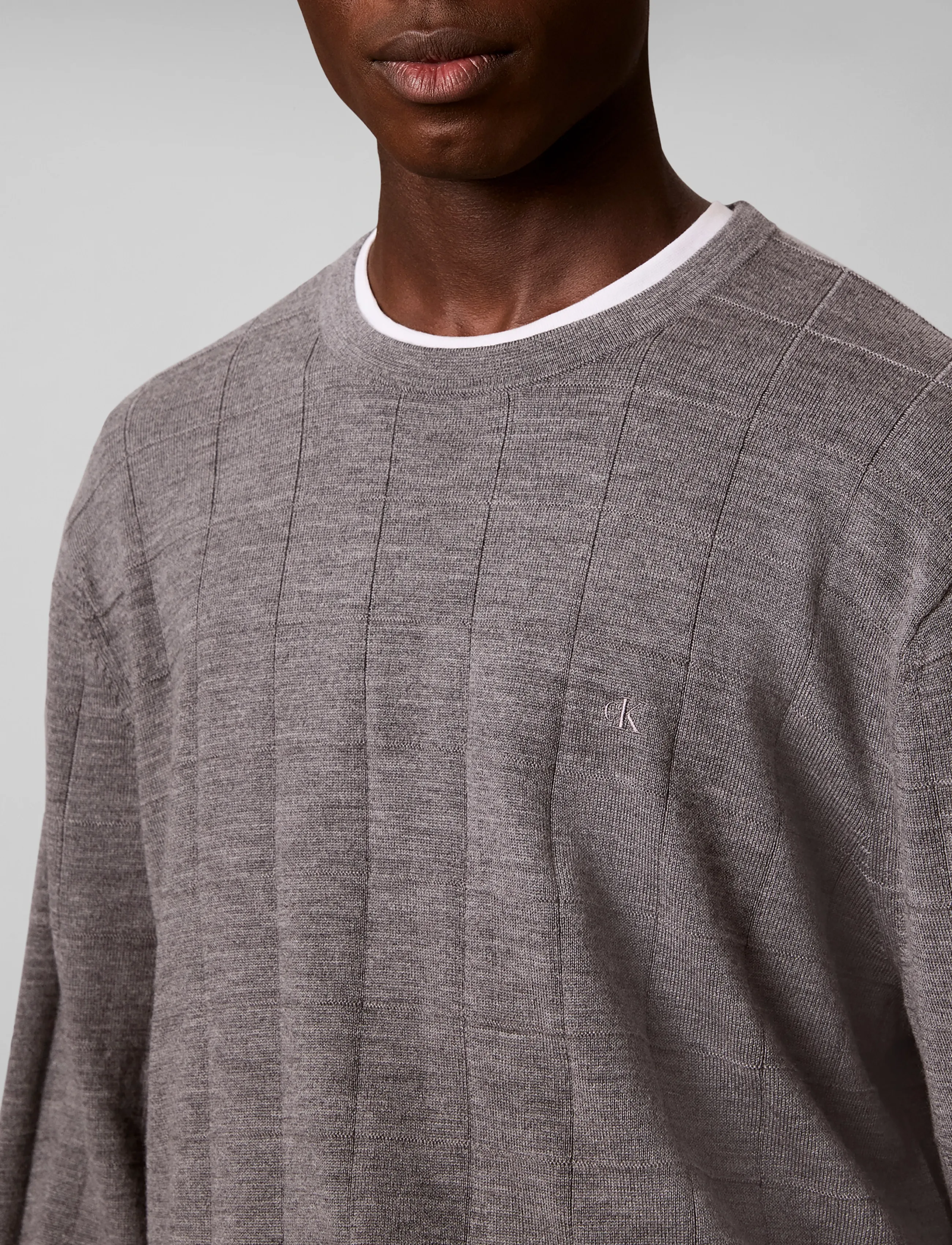 Calvin Klein - LS 100% MERINO TEXTURED GRID CRE - rundhalsad - medium grey htr - 5