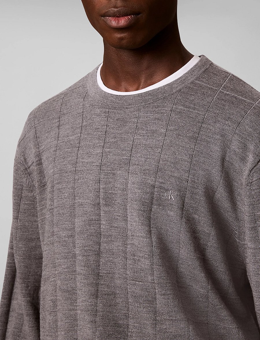 Calvin Klein - LS 100% MERINO TEXTURED GRID CRE - rundhalsad - medium grey htr - 5