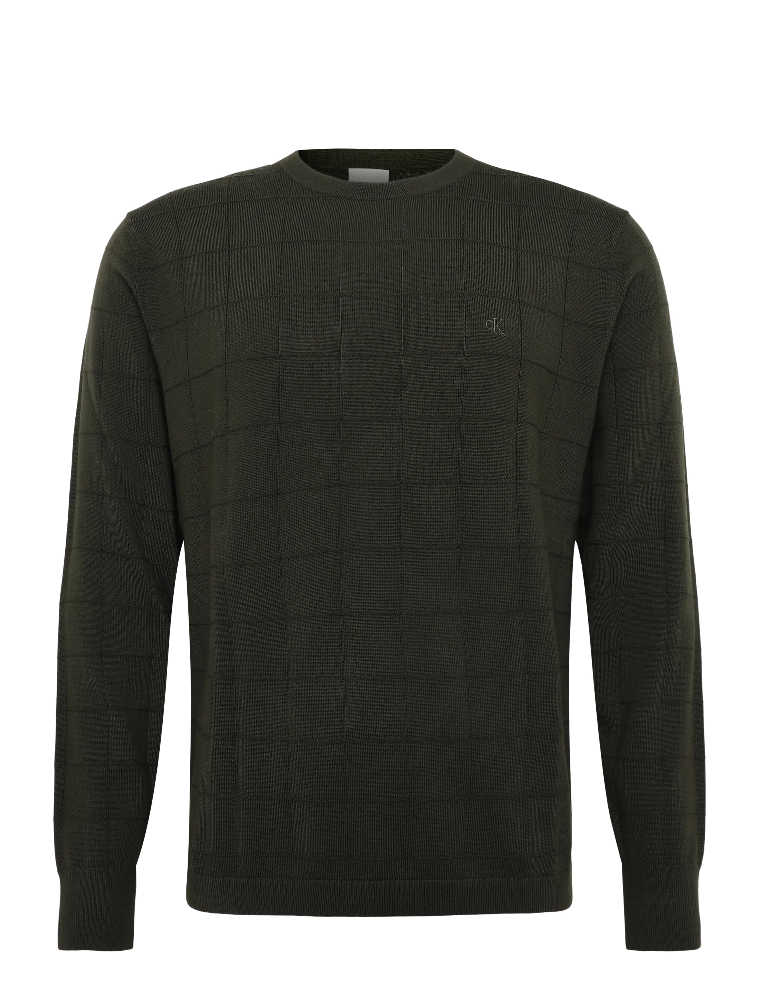 Calvin Klein LS 100% MERINO TEXTURED GRID CRE - Knitwear - OLIVE NIGHT / khaki/green