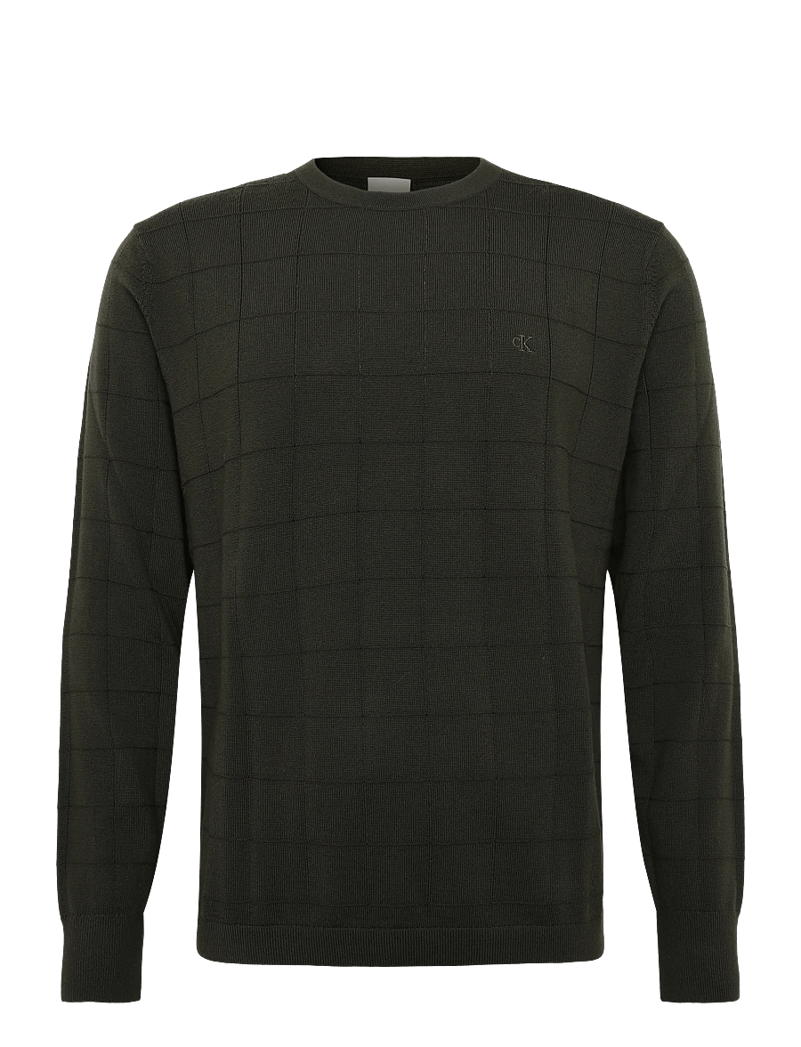 Calvin Klein - LS 100% MERINO TEXTURED GRID CRE - round necks - olive night - 1