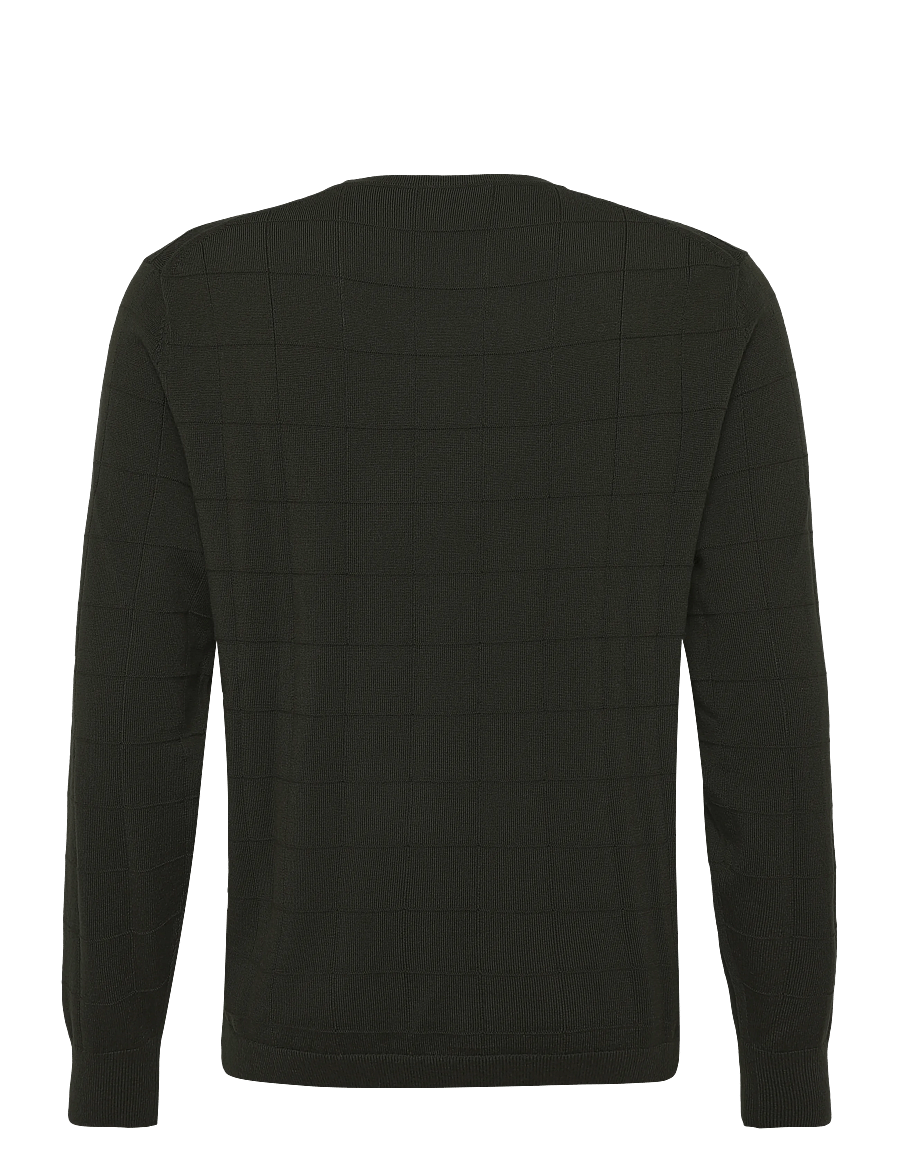 Calvin Klein - LS 100% MERINO TEXTURED GRID CRE - round necks - olive night - 2