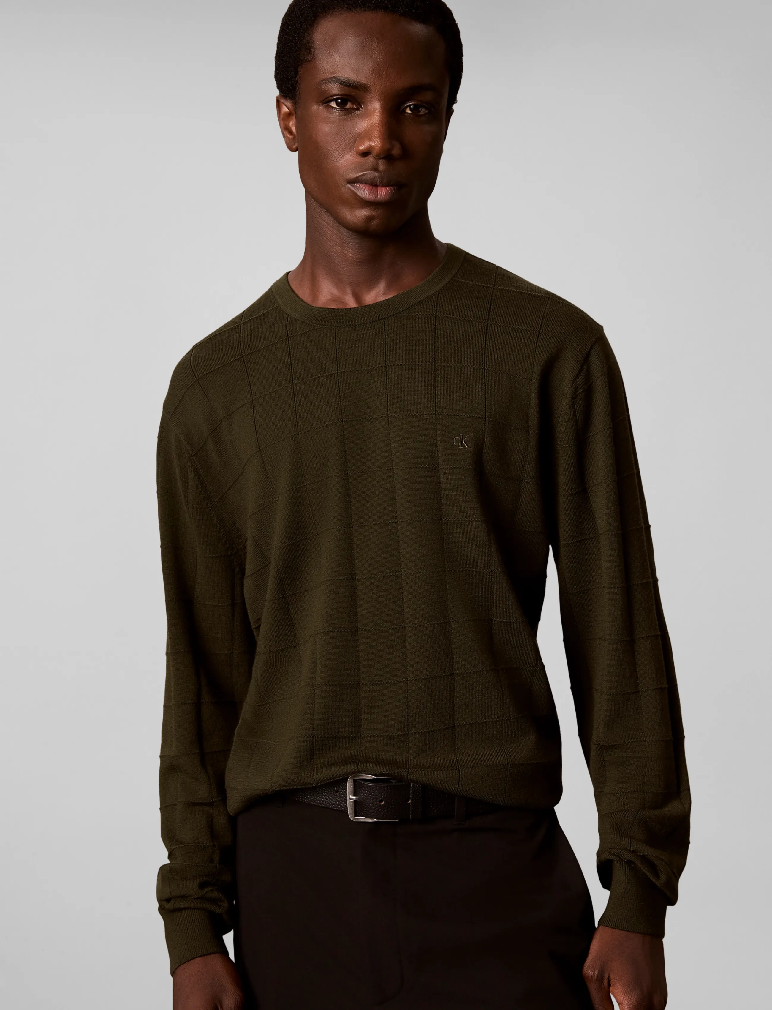 Ls 100% Merino Textured Grid Cre