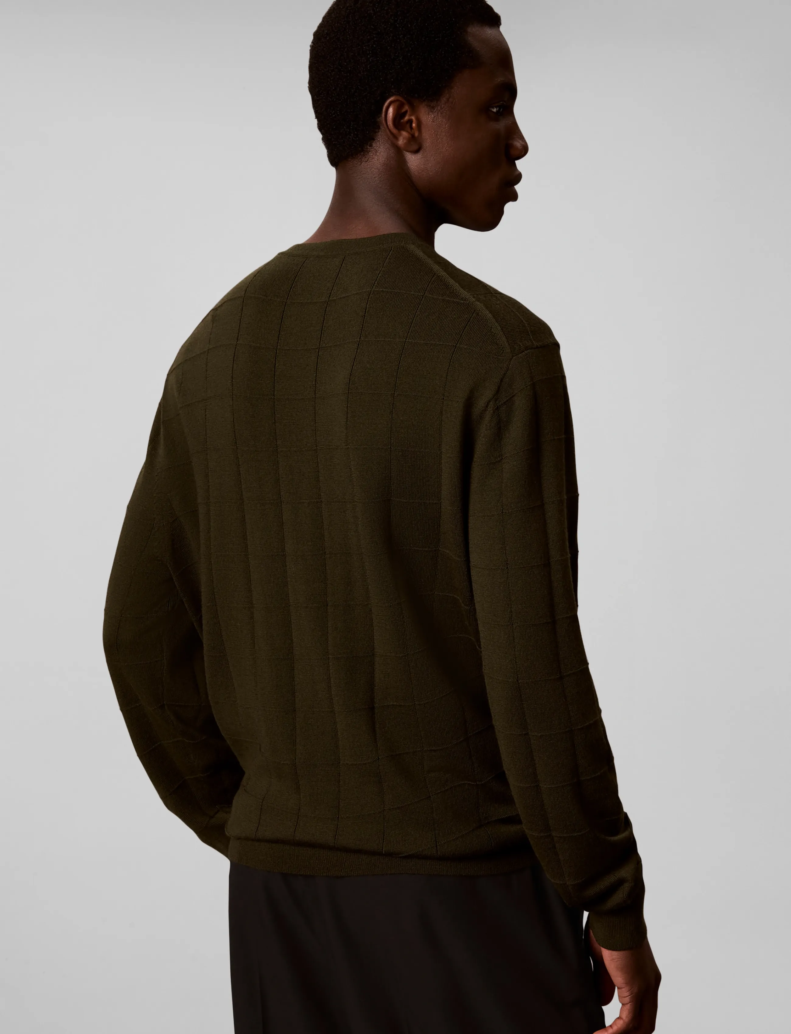 Calvin Klein - LS 100% MERINO TEXTURED GRID CRE - round necks - olive night - 3