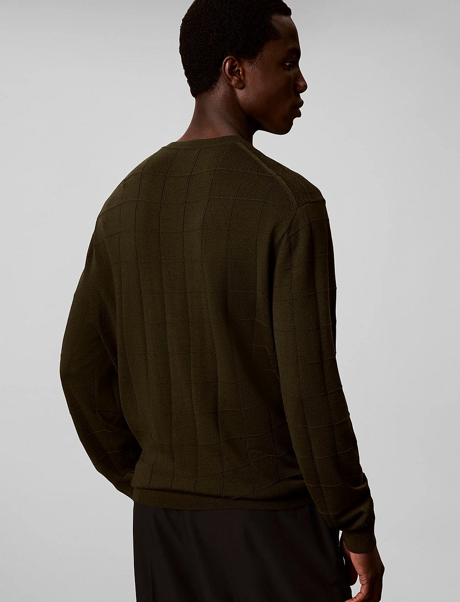Calvin Klein - LS 100% MERINO TEXTURED GRID CRE - round necks - olive night - 3