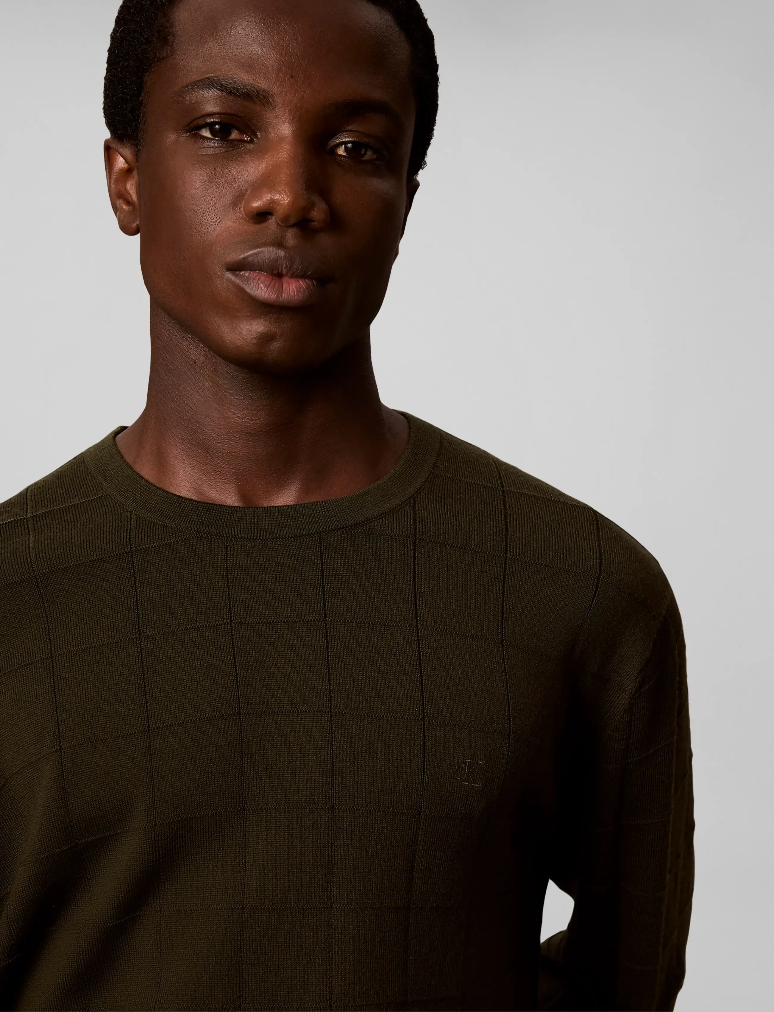 Calvin Klein - LS 100% MERINO TEXTURED GRID CRE - round necks - olive night - 4