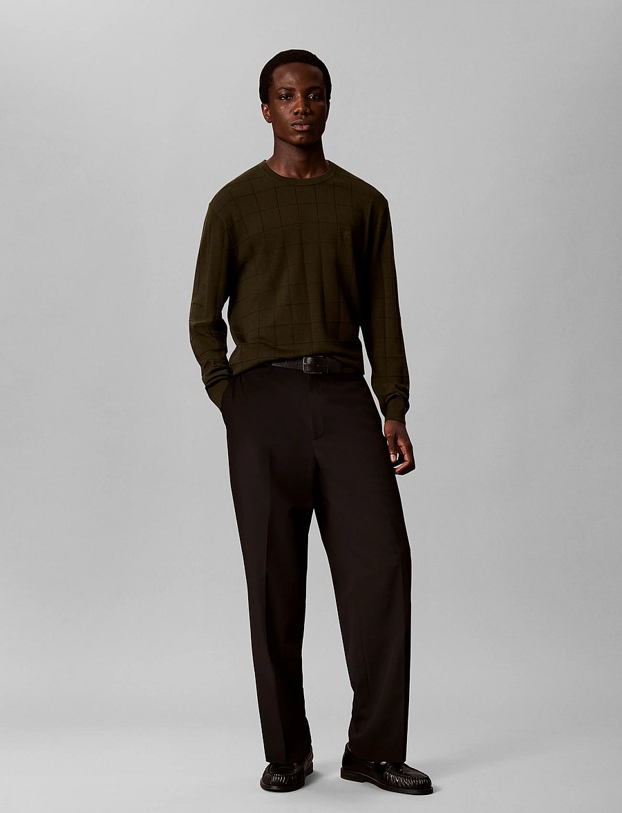 Calvin Klein - LS 100% MERINO TEXTURED GRID CRE - round necks - olive night - 5