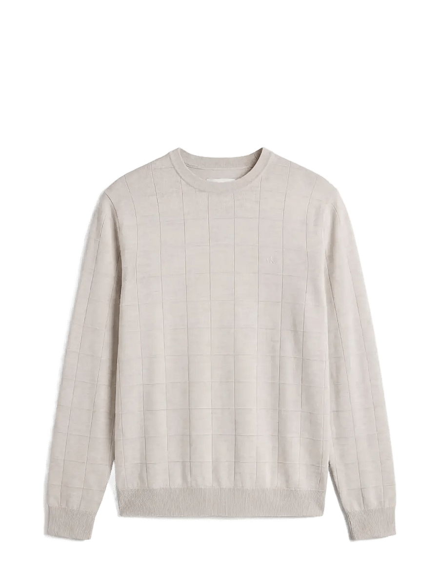 Calvin Klein - LS 100% MERINO TEXTURED GRID CRE - rund hals - snow heather - 1