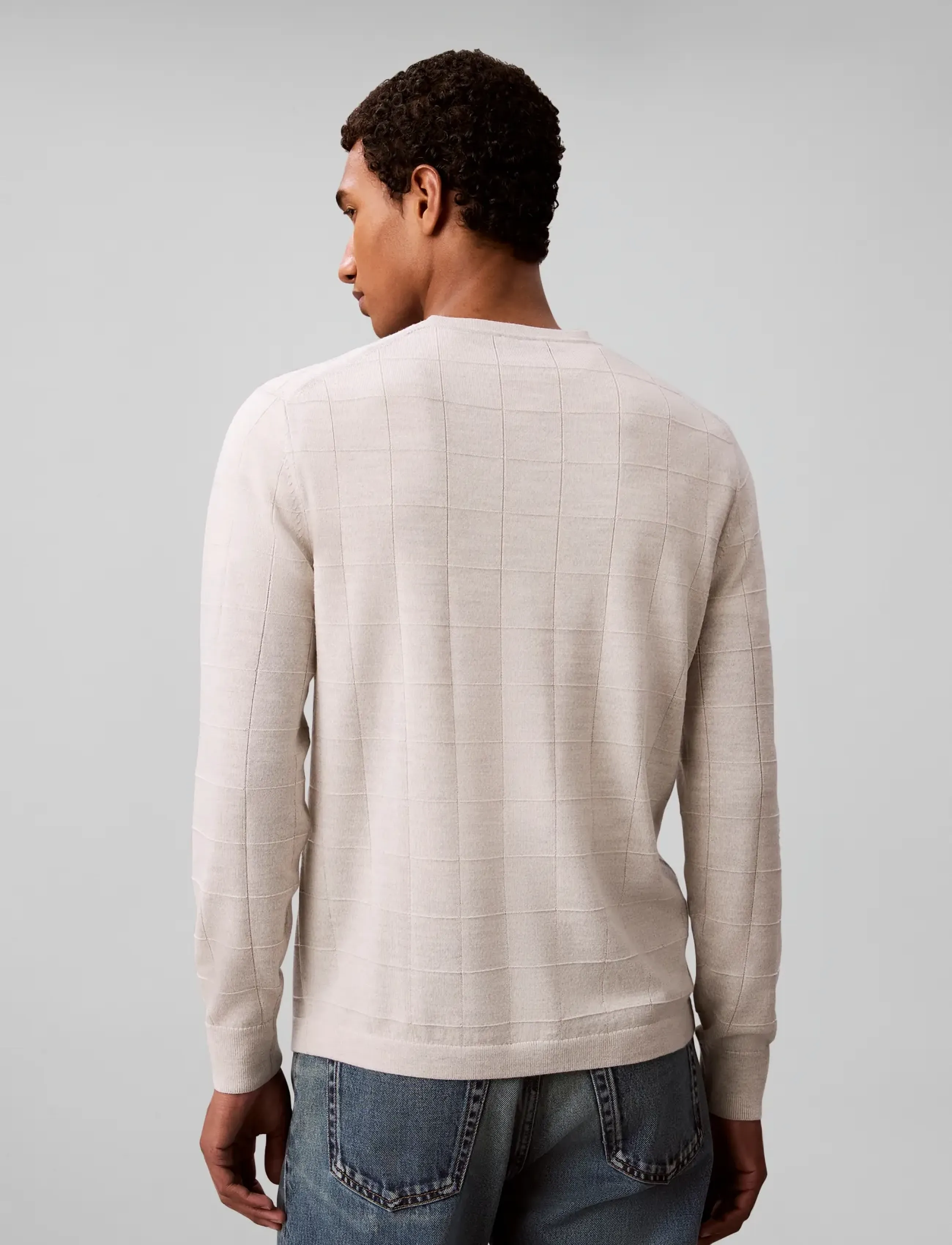 Calvin Klein - LS 100% MERINO TEXTURED GRID CRE - rundhals - snow heather - 2