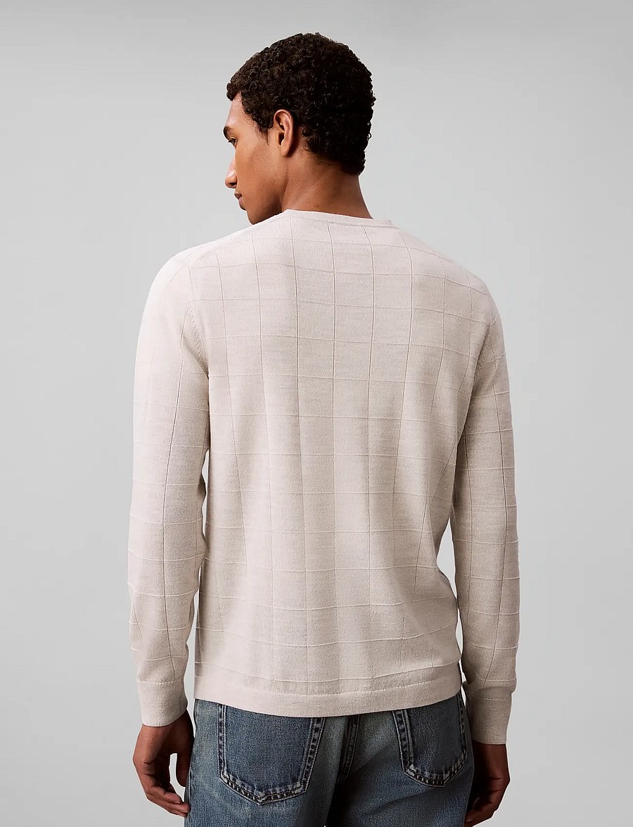 Calvin Klein - LS 100% MERINO TEXTURED GRID CRE - rund hals - snow heather - 2