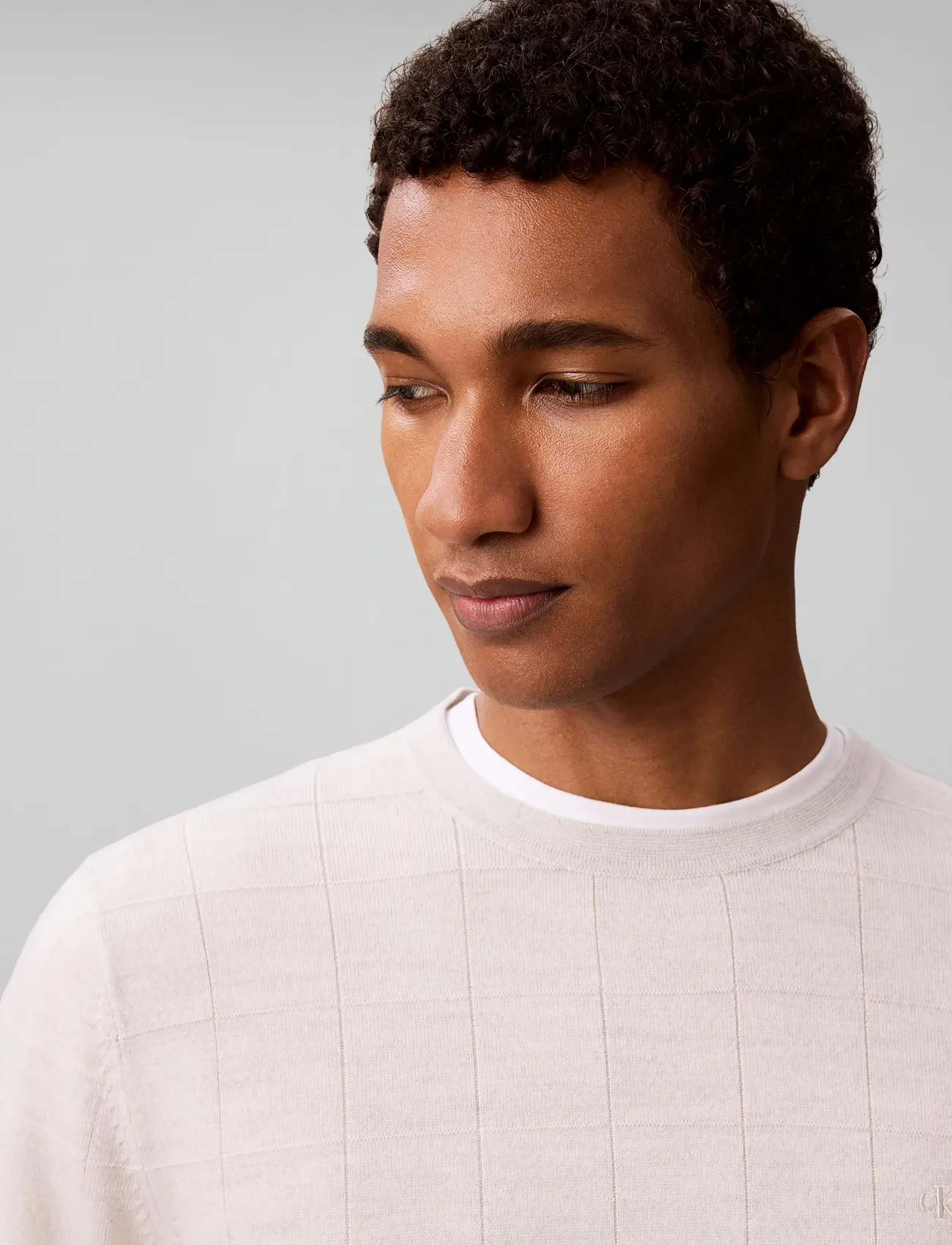 Calvin Klein - LS 100% MERINO TEXTURED GRID CRE - rundhals - snow heather - 4