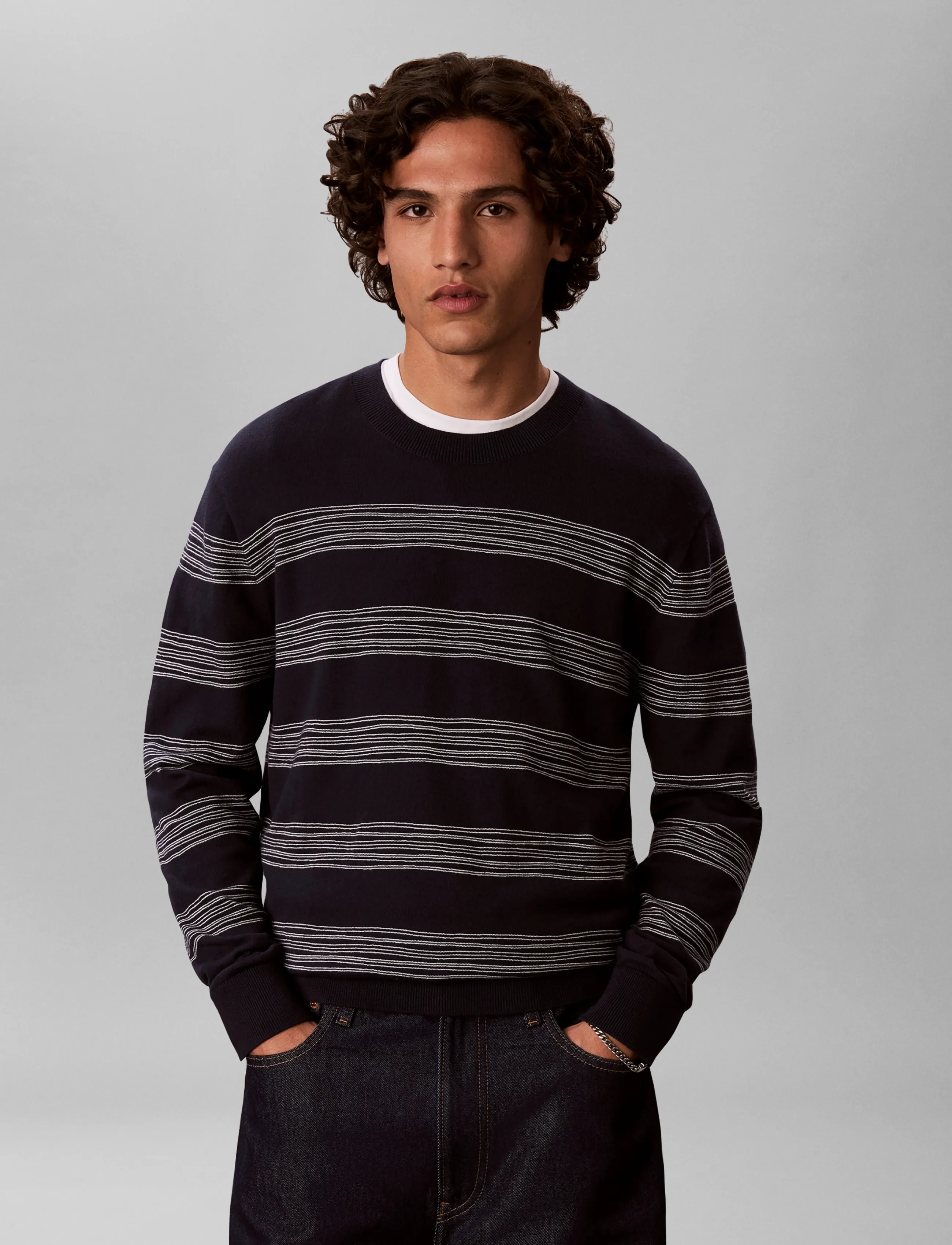 Ls Space Stripe Ctn Crewnk Sweat