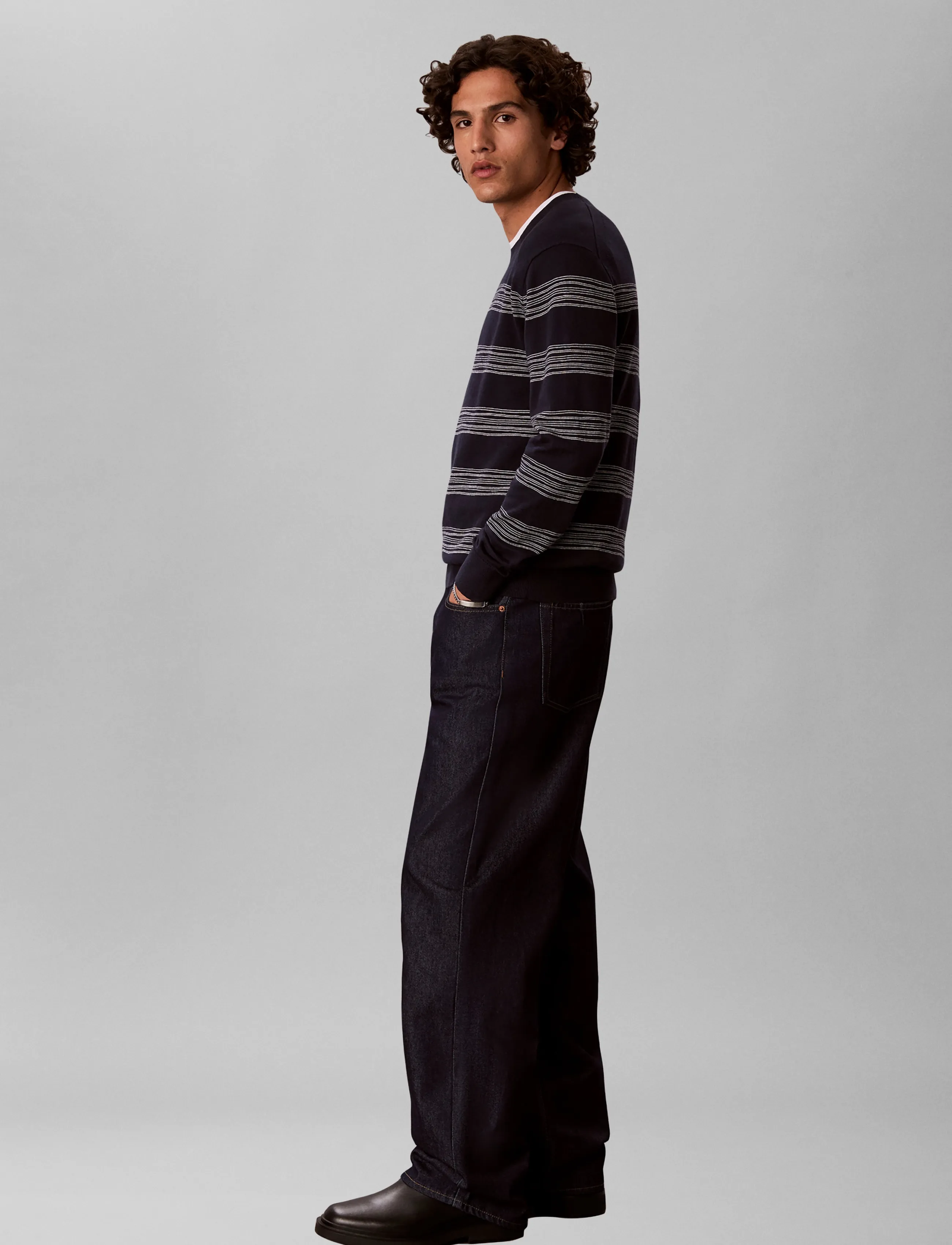 Calvin Klein LS SPACE STRIPE CTN CREWNK SWEAT - Strickmode - DARK SAPPHIRE / navy