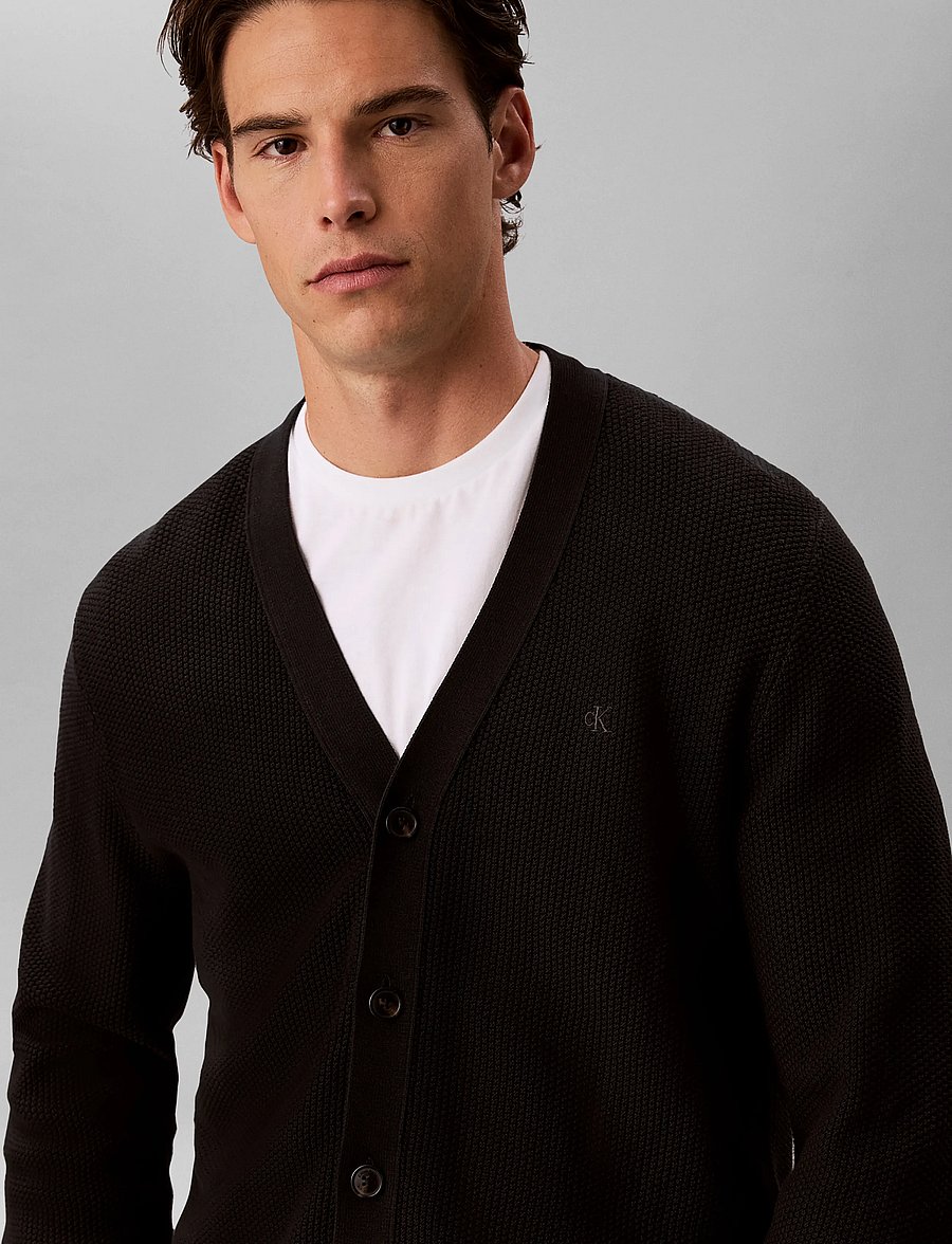 Calvin Klein - LS TEXTURED COTTON CARDIGAN 12GG - strickjacken - black - 4