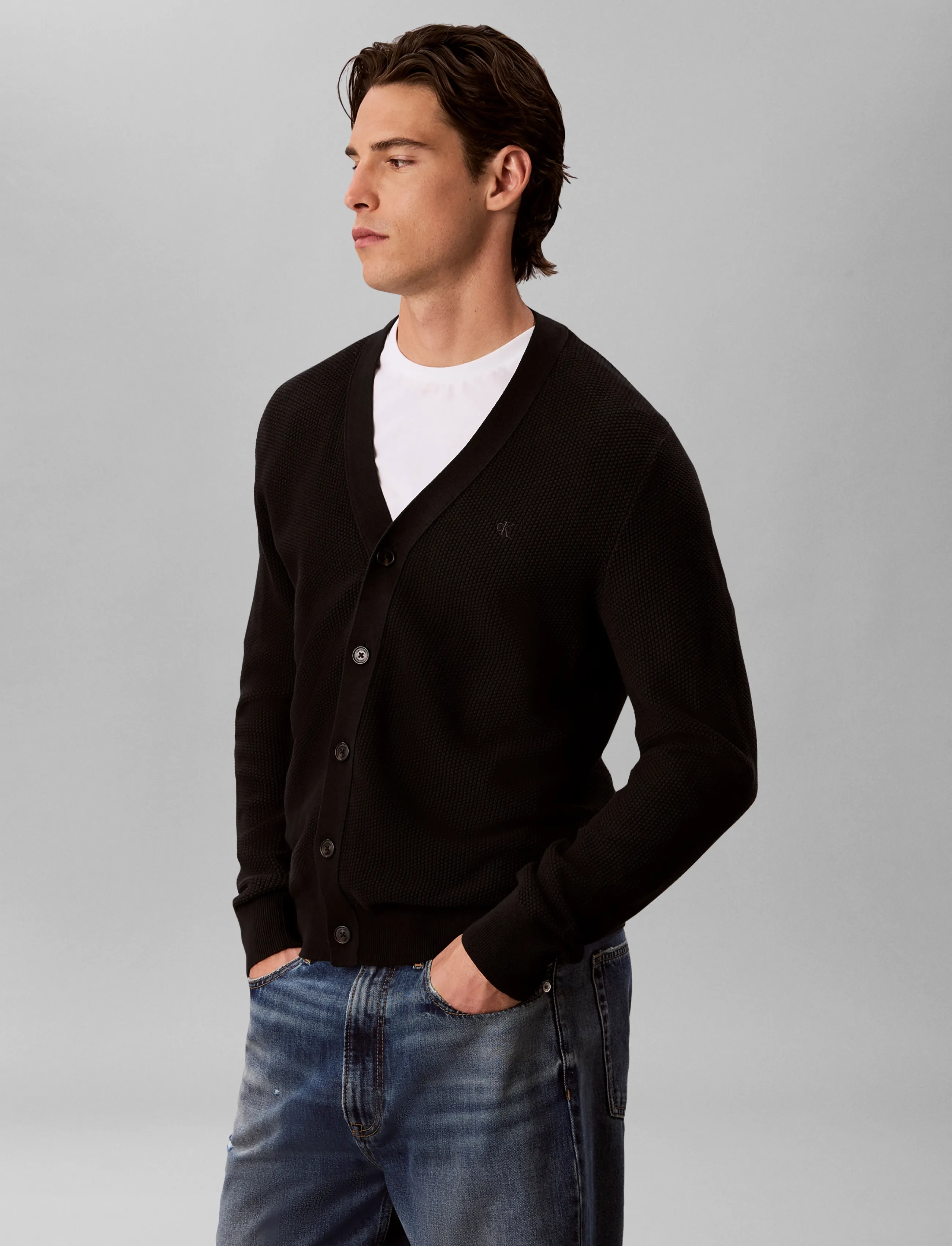 Calvin Klein - LS TEXTURED COTTON CARDIGAN 12GG - strickjacken - black - 5