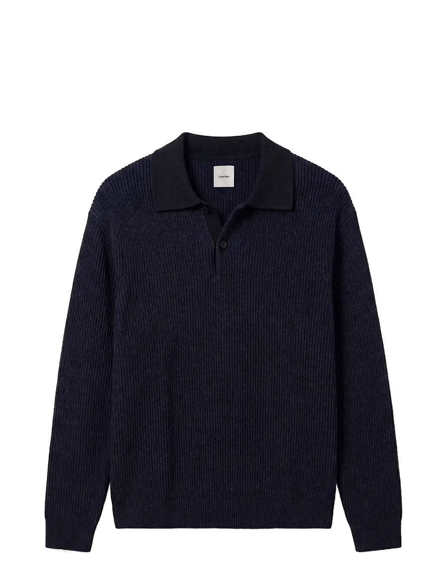Calvin Klein - LS COTTON STITCH POLO SWEATER 9G - poloer i strik med lange ærmer - black - 1