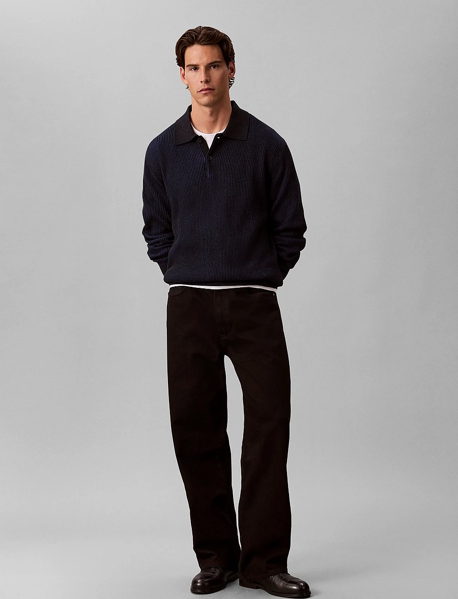 Calvin Klein - LS COTTON STITCH POLO SWEATER 9G - poloer i strik med lange ærmer - black - 0
