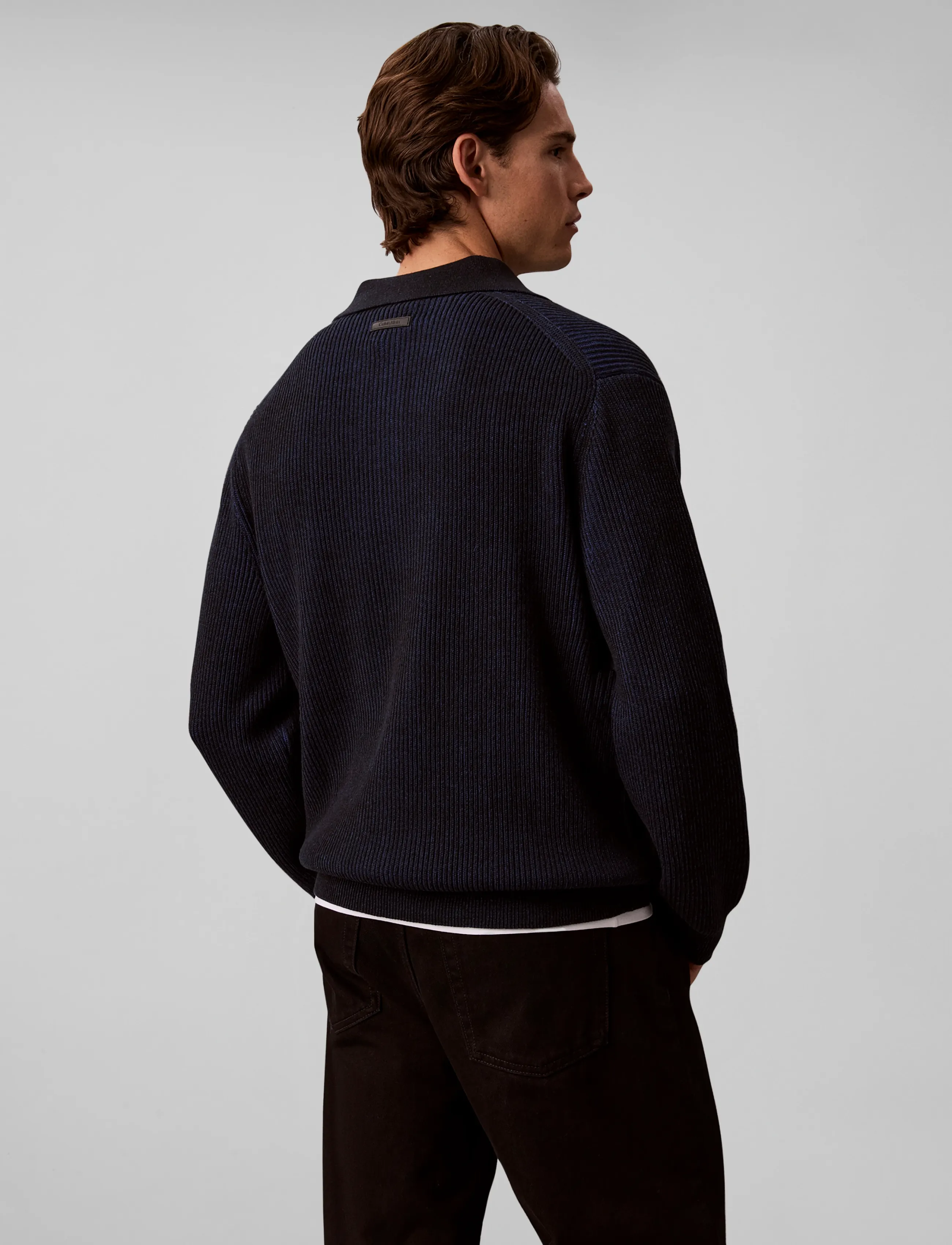 Calvin Klein - LS COTTON STITCH POLO SWEATER 9G - poloer i strik med lange ærmer - black - 2