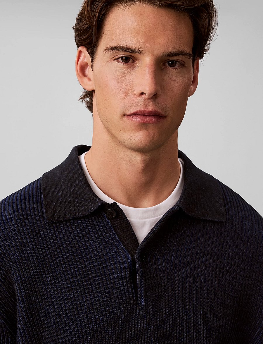 Calvin Klein - LS COTTON STITCH POLO SWEATER 9G - poloer i strik med lange ærmer - black - 4