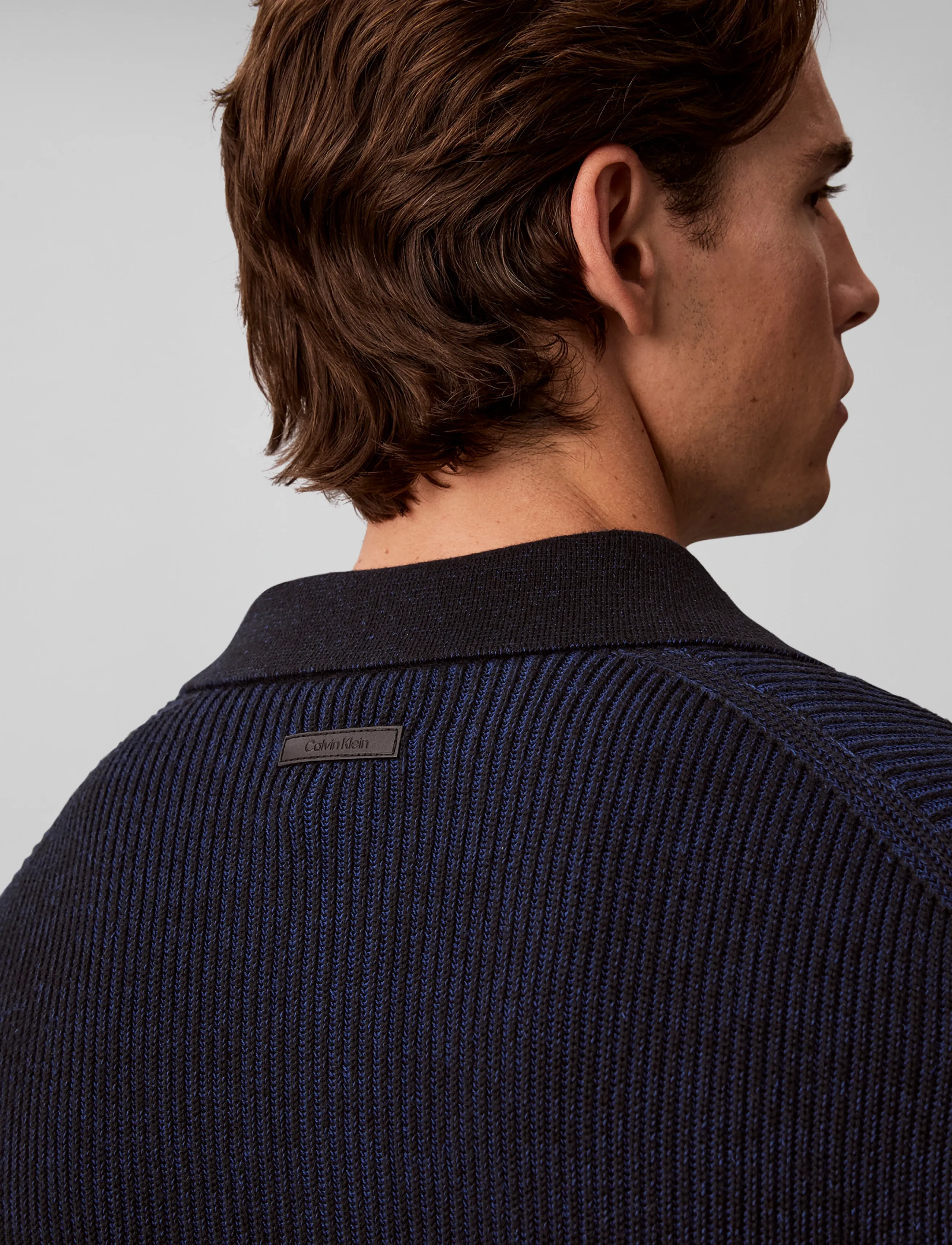 Calvin Klein - LS COTTON STITCH POLO SWEATER 9G - poloer i strik med lange ærmer - black - 5