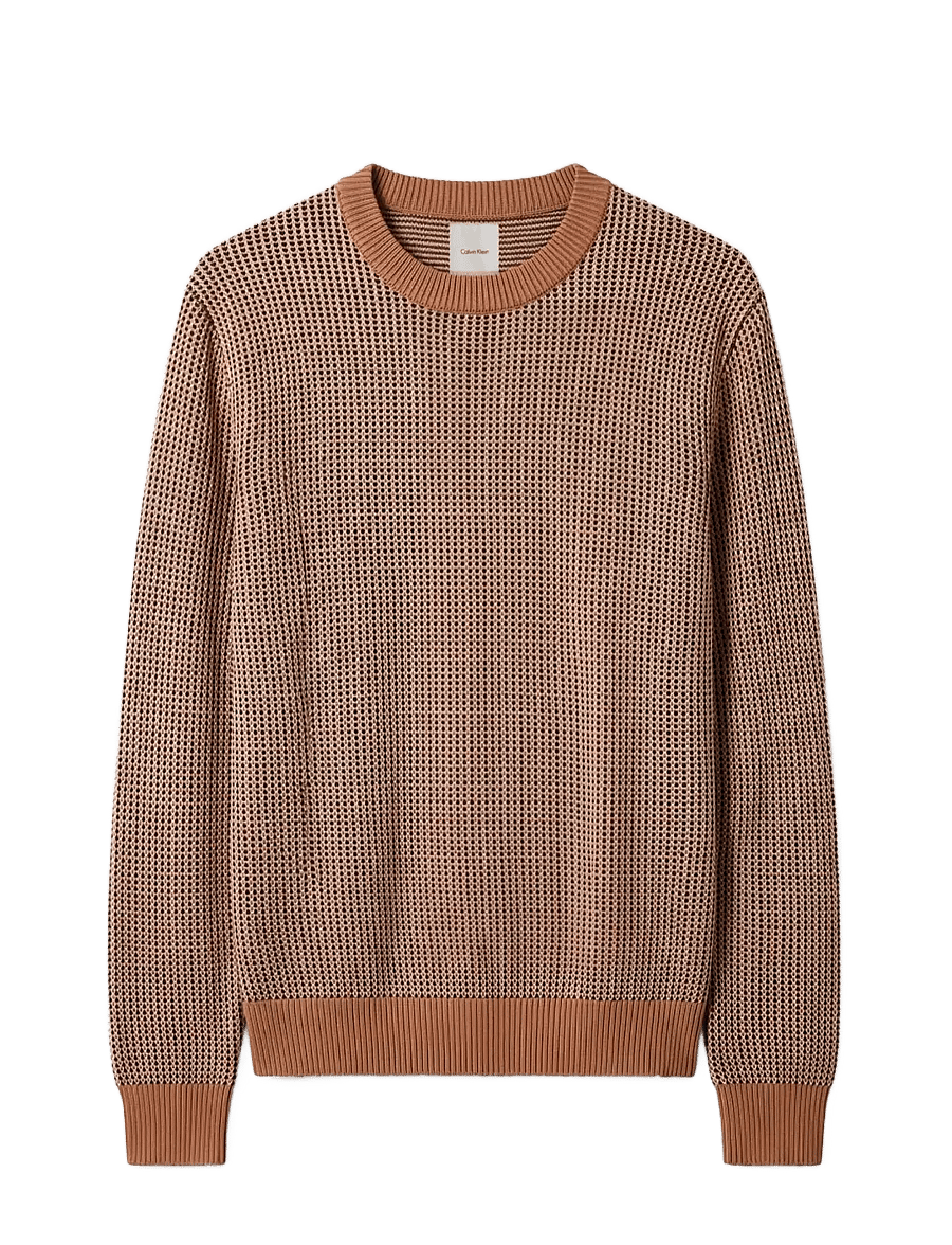 Calvin Klein - LS COTTON WOOL DOTTED STITCH CRE - rundhals - tigers eye - 1