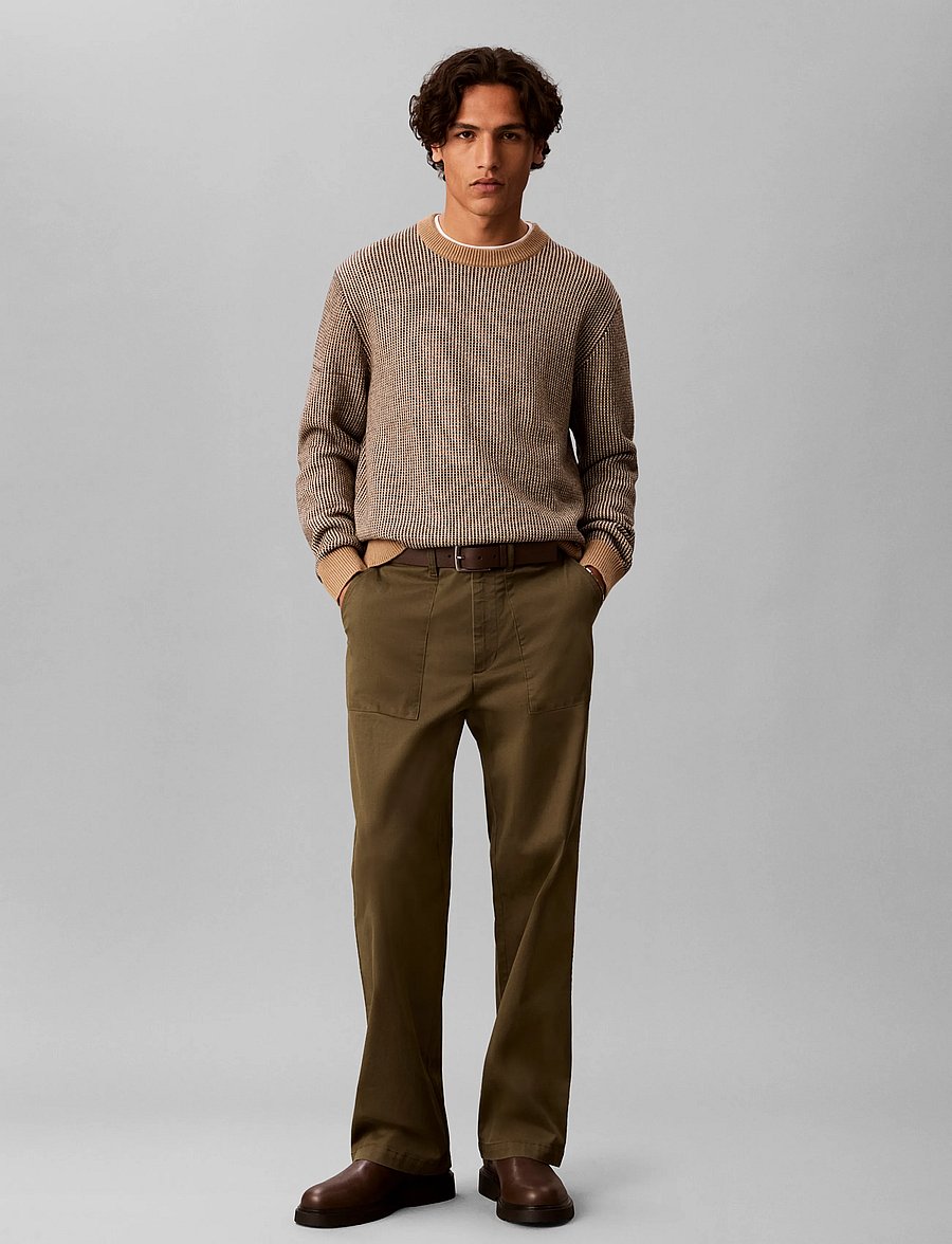Calvin Klein - LS COTTON WOOL DOTTED STITCH CRE - rundhals - tigers eye - 0