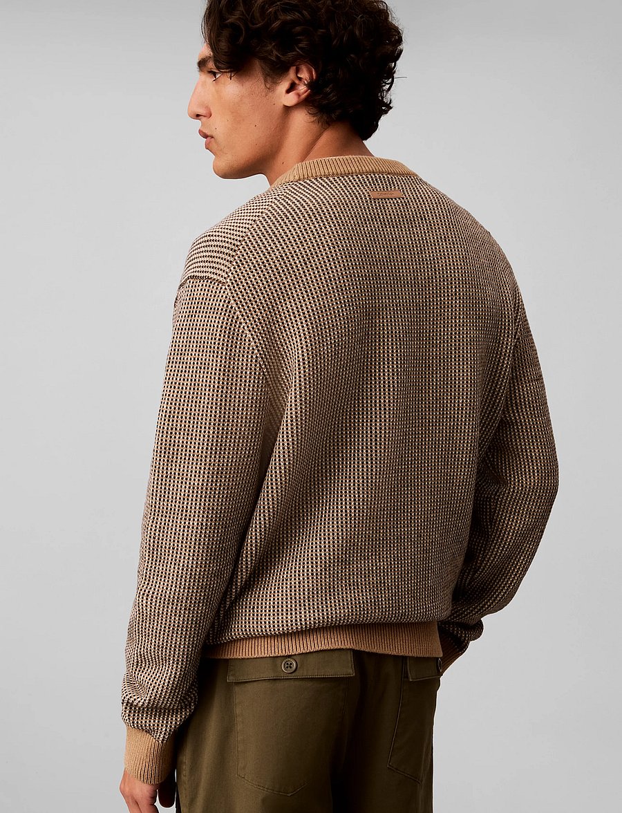 Calvin Klein - LS COTTON WOOL DOTTED STITCH CRE - rundhals - tigers eye - 2