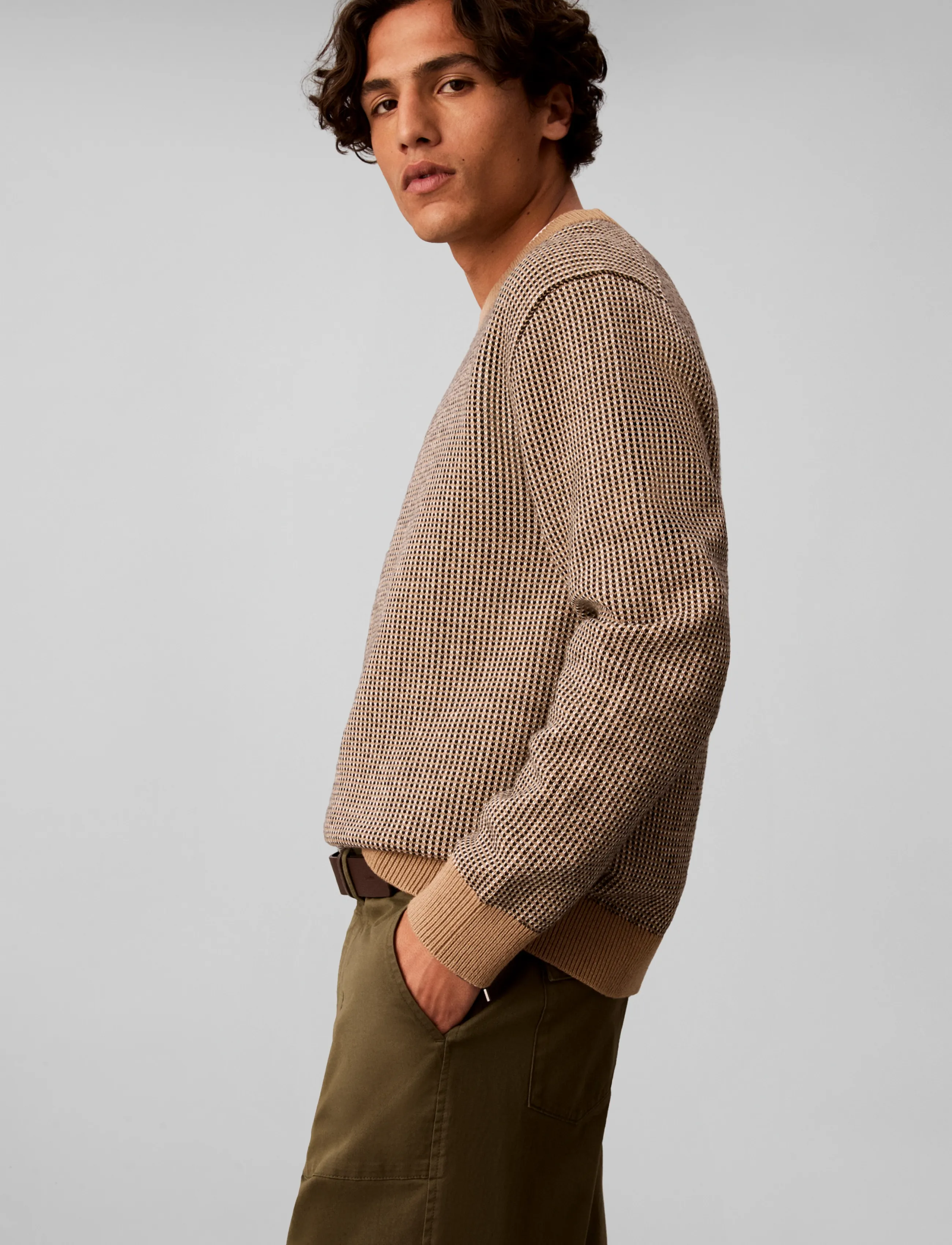 Calvin Klein LS COTTON WOOL DOTTED STITCH CRE - Kleidung - TIGERS EYE / brown