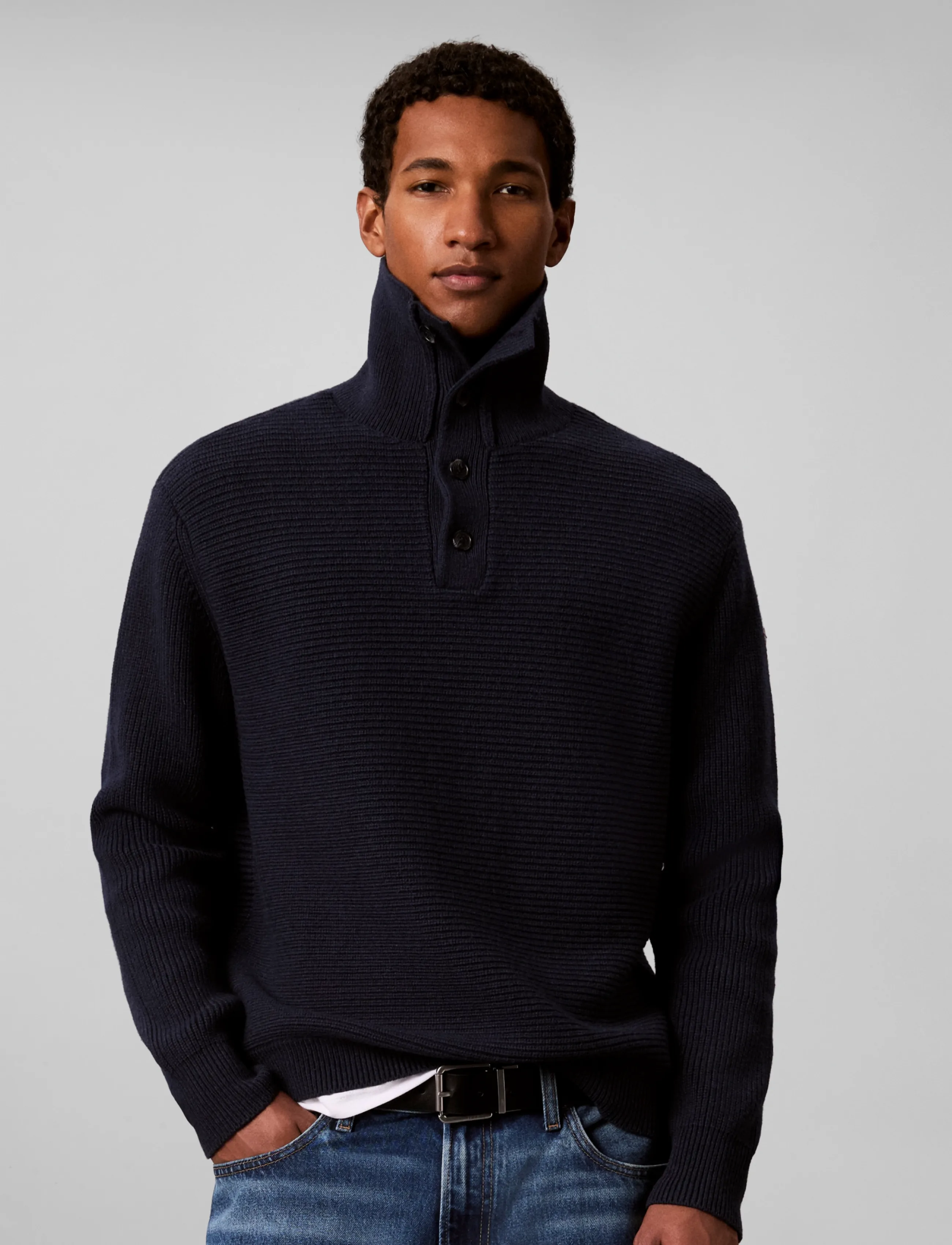 Calvin Klein LS CTN WOOL PNL STITCH PULLOVER - Calvin Klein - DARK SAPPHIRE / navy