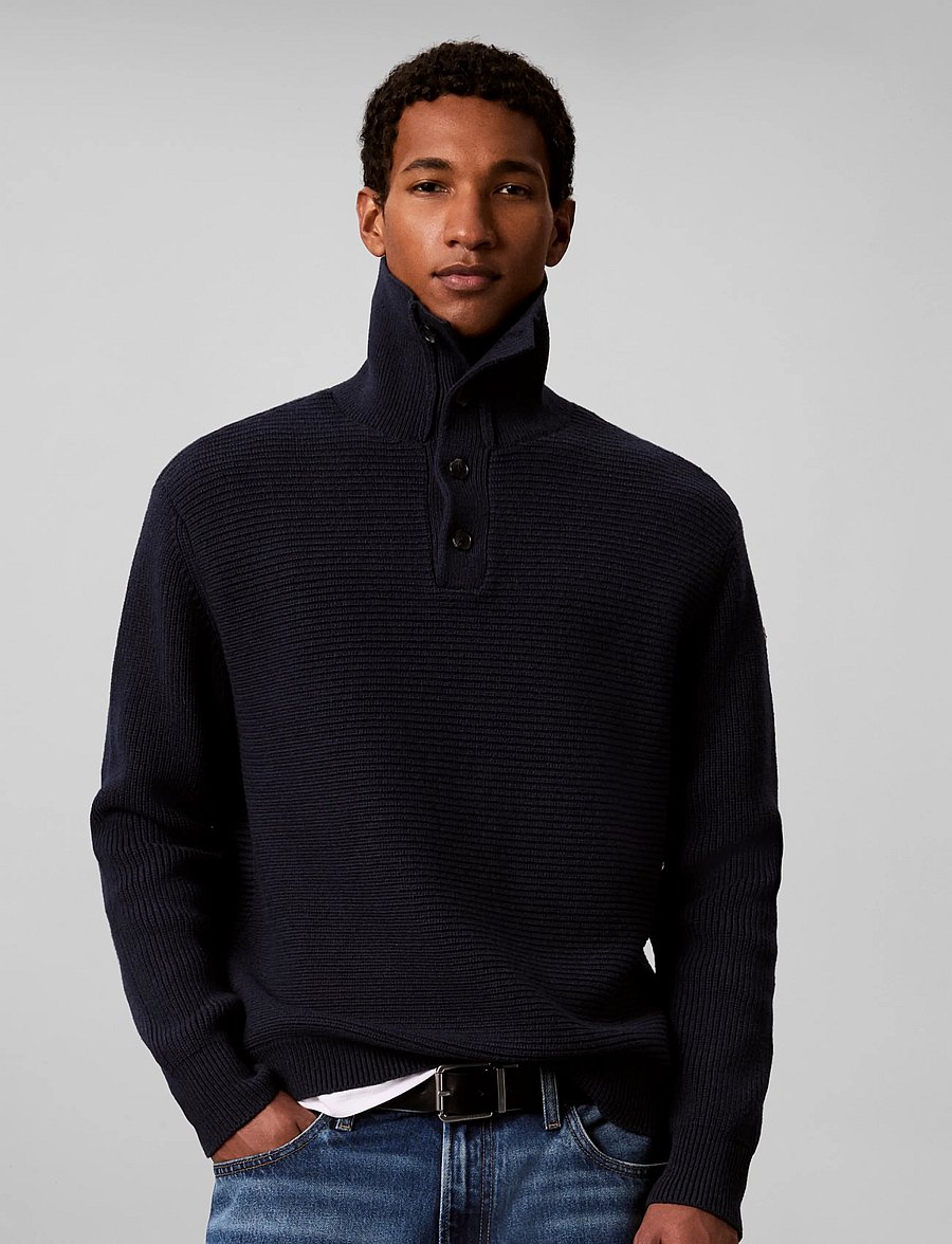 Calvin Klein - LS CTN WOOL PNL STITCH PULLOVER - dark sapphire - 0