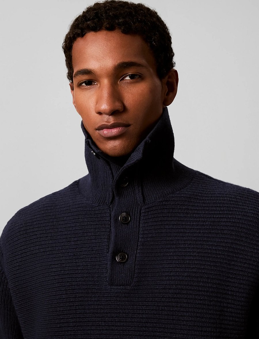 Calvin Klein - LS CTN WOOL PNL STITCH PULLOVER - dark sapphire - 4