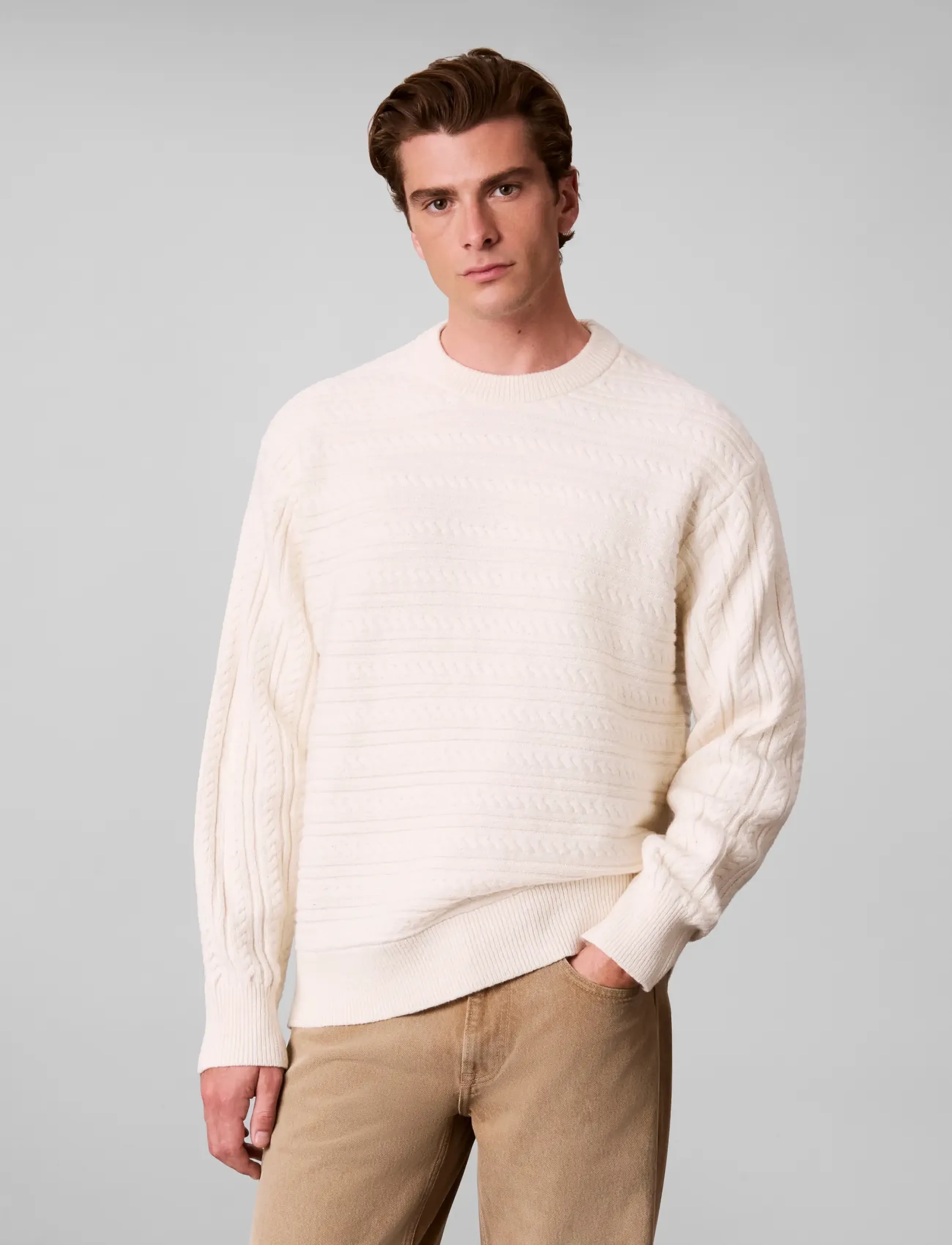 Calvin Klein - LS WOOL BLEND CABLE CRWNK 7GG - round necks - antique white - 3