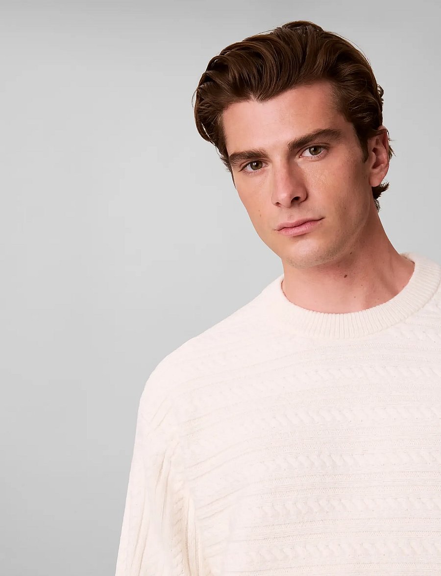 Calvin Klein - LS WOOL BLEND CABLE CRWNK 7GG - round necks - antique white - 4