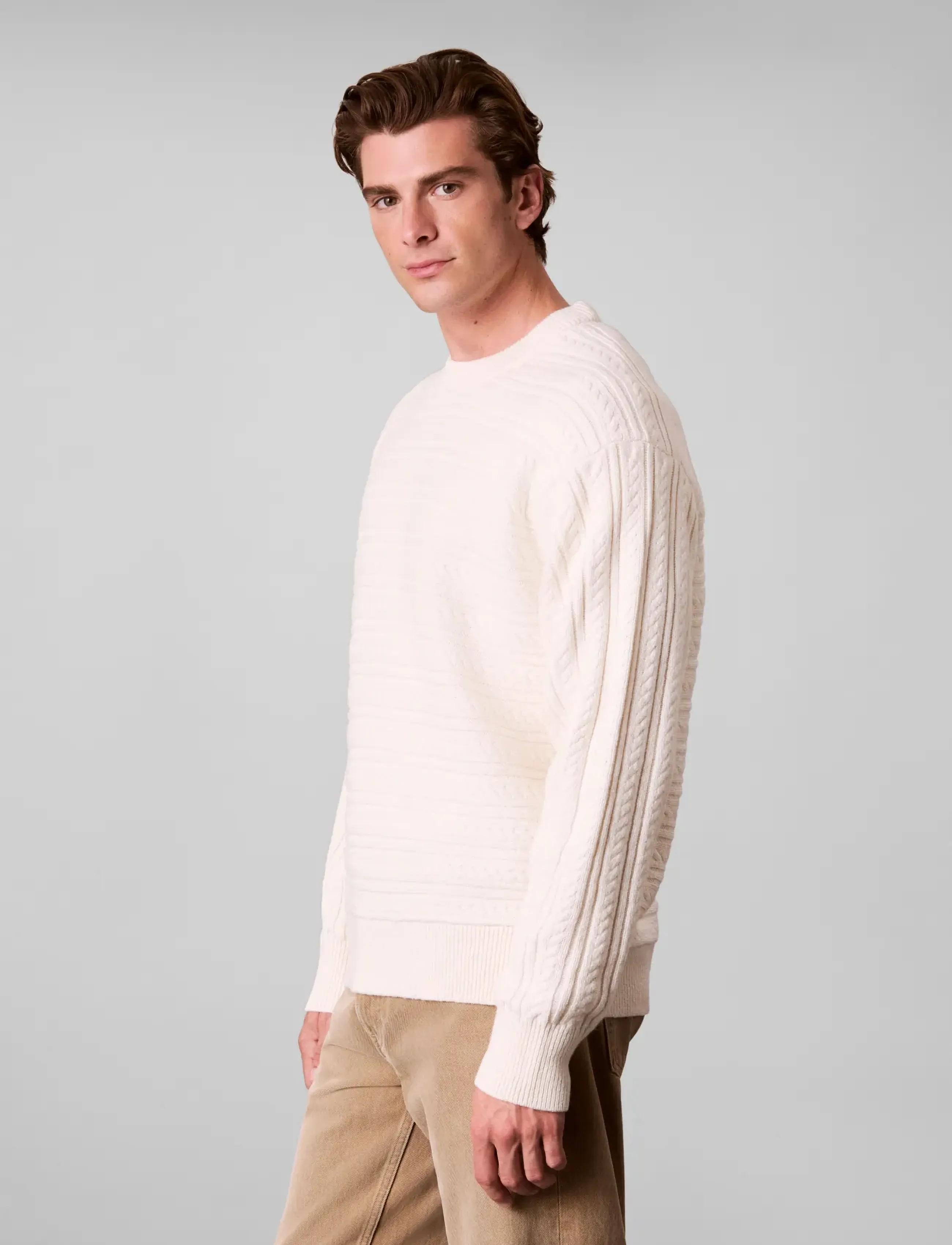 Calvin Klein - LS WOOL BLEND CABLE CRWNK 7GG - round necks - antique white - 5